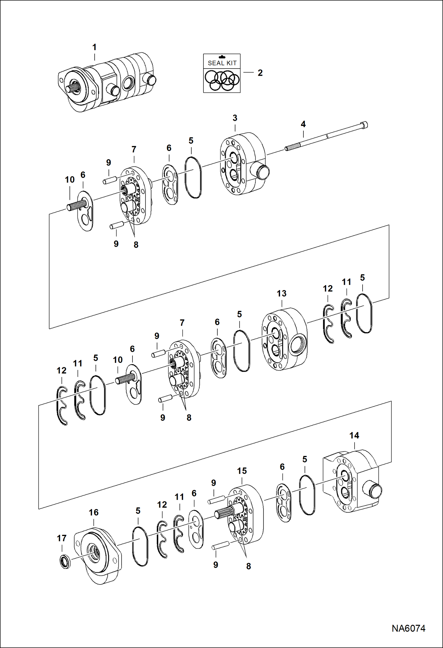 Схема запчастей Bobcat A-Series - GEAR PUMP (Triple) HYDROSTATIC SYSTEM