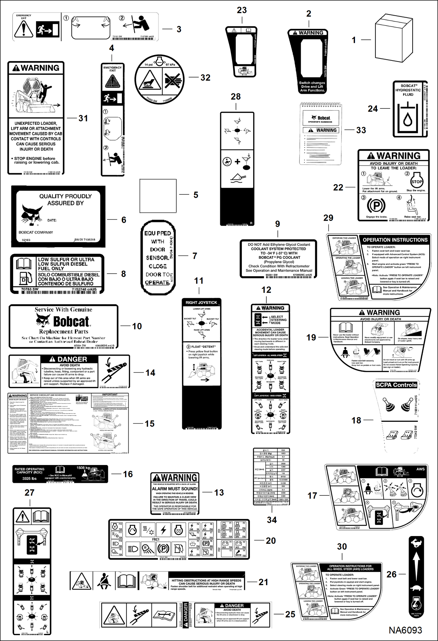 Схема запчастей Bobcat A-Series - DECALS (Inside) ACCESSORIES & OPTIONS