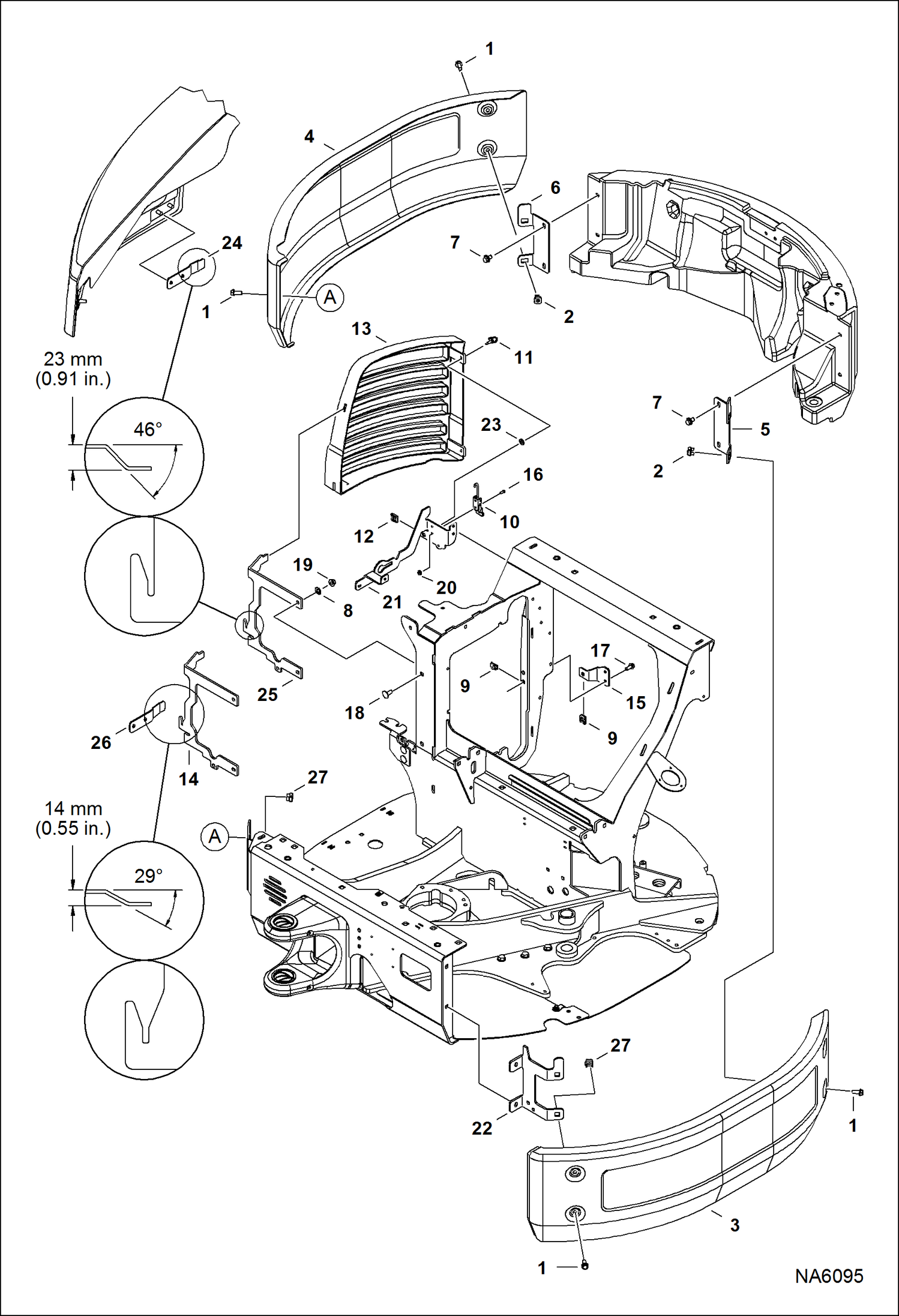 Схема запчастей Bobcat E26 - UPPERSTRUCTURE (Side Cover & Screen) MAIN FRAME