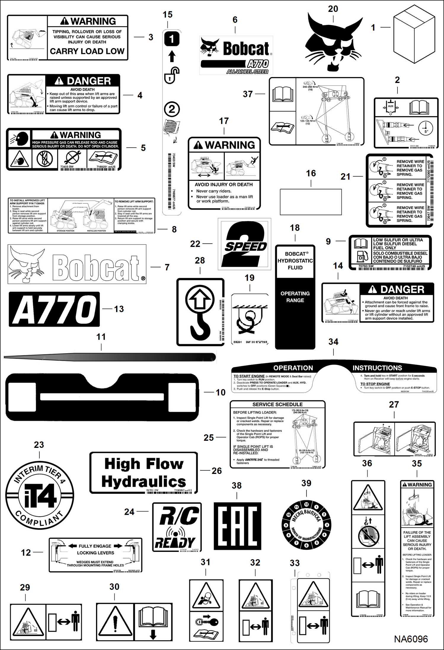 Схема запчастей Bobcat A-Series - DECALS (Outside) ACCESSORIES & OPTIONS