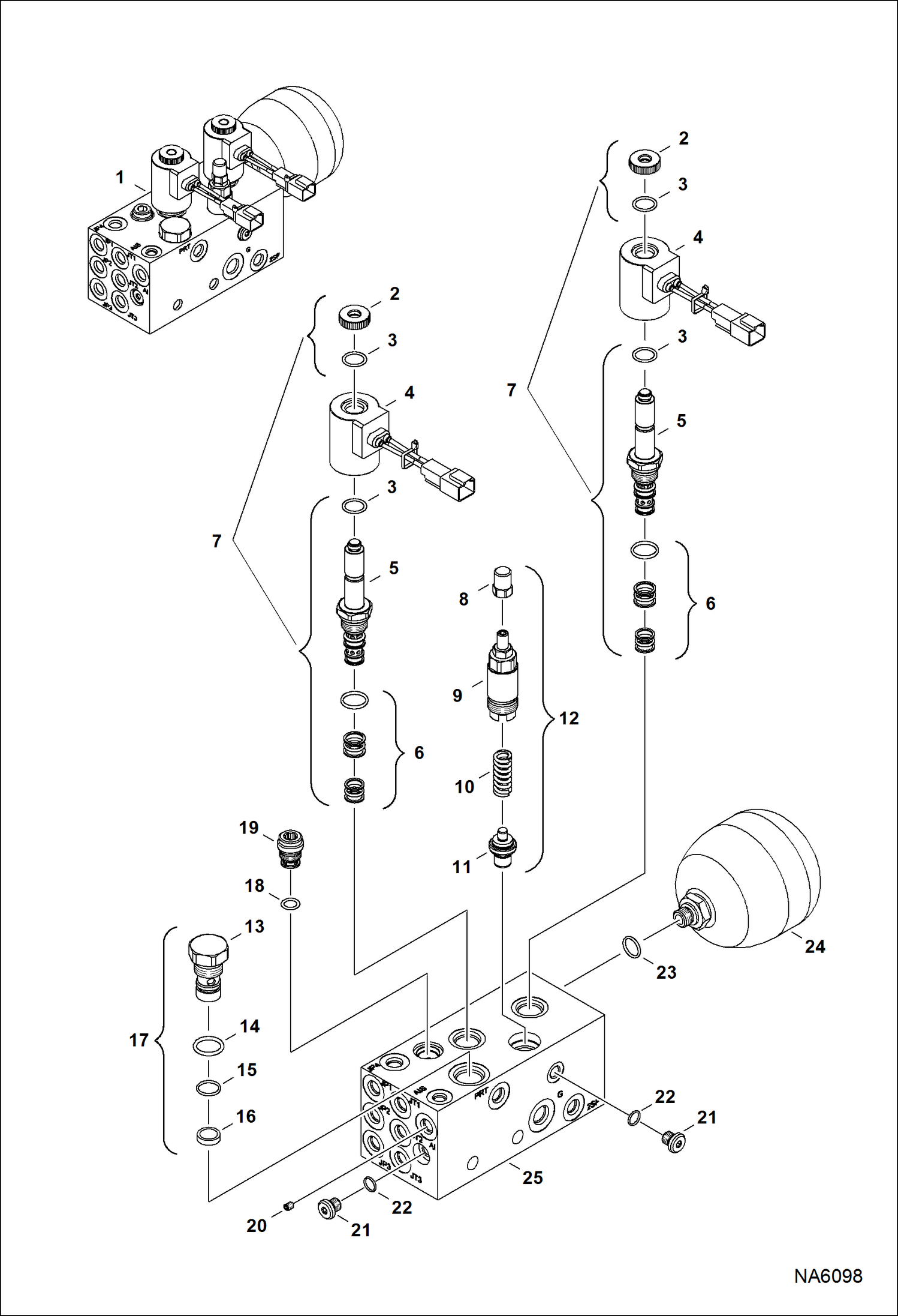 Схема запчастей Bobcat E25 - MANIFOLD ASSY HYDRAULIC SYSTEM