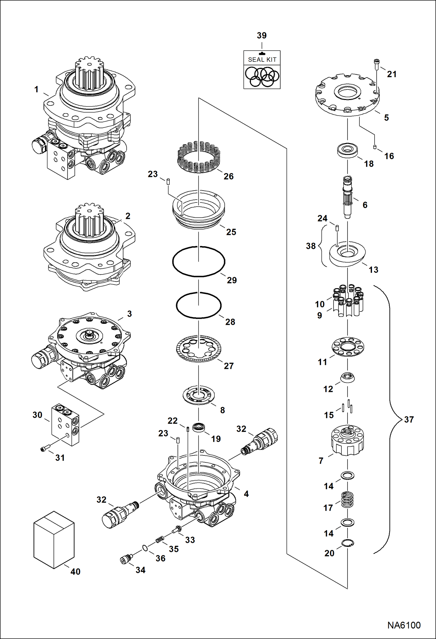 Схема запчастей Bobcat E26 - SLEW MOTOR (Assy) (S/N ACRA11001 - 12226) HYDRAULIC SYSTEM