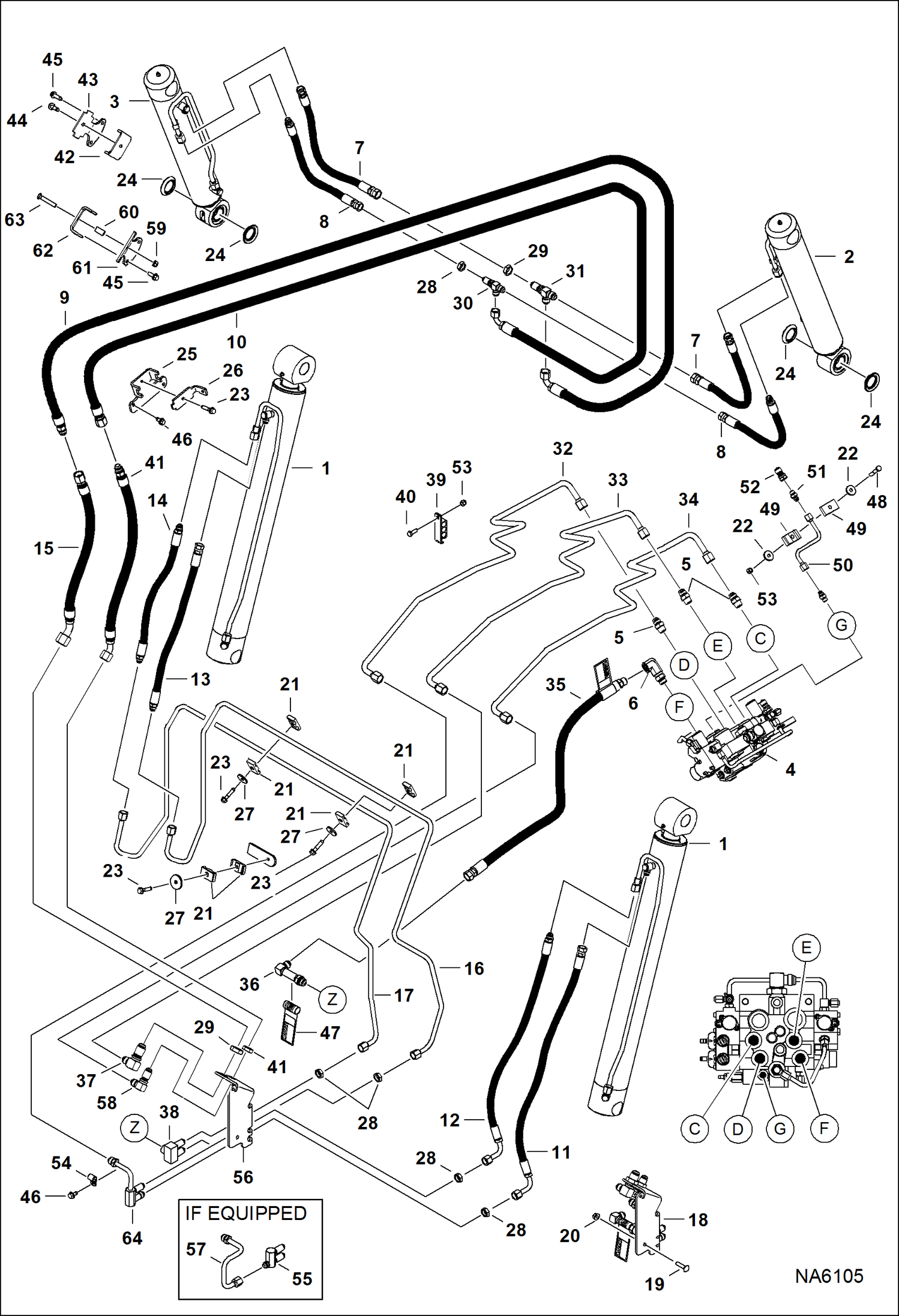 Схема запчастей Bobcat S-Series - HYDRAULIC CIRCUITRY (W/O BPV Junction Block) (S/N ACS711001 - 11987, ACSL11001 - 11593) HYDRAULIC SYSTEM