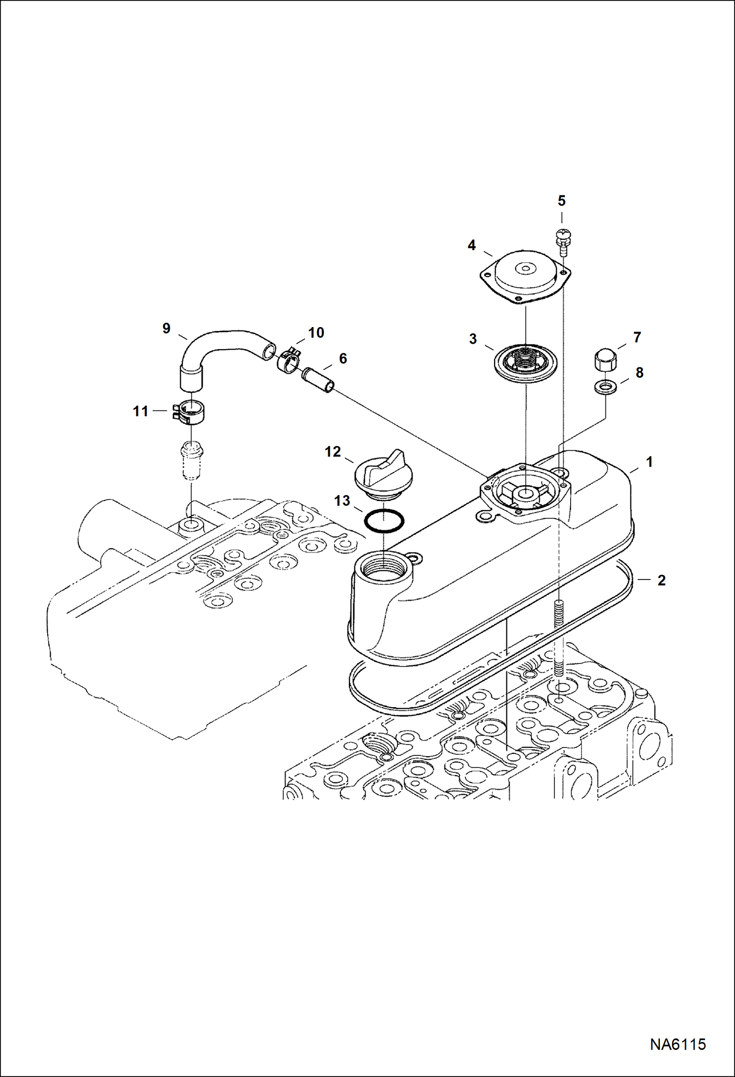 Схема запчастей Bobcat E25 - ROCKER ARM COVER POWER UNIT