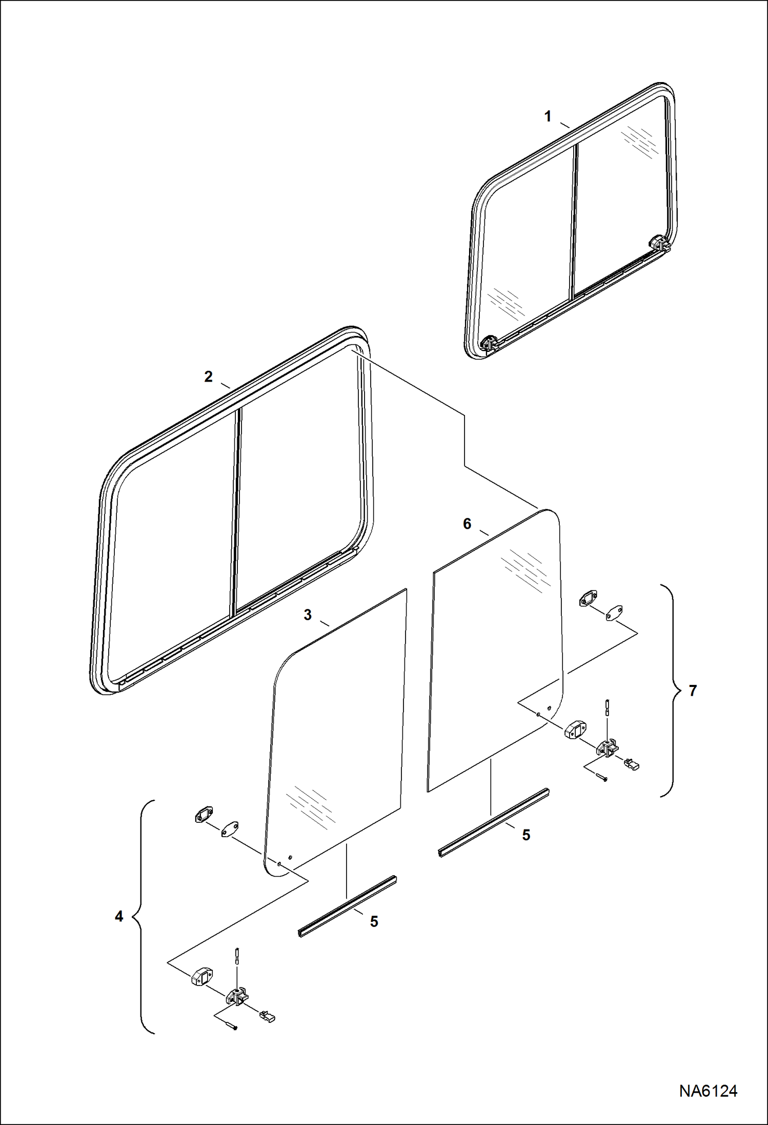 Схема запчастей Bobcat E25 - OPERATOR CAB (RH Window) (Slider) MAIN FRAME