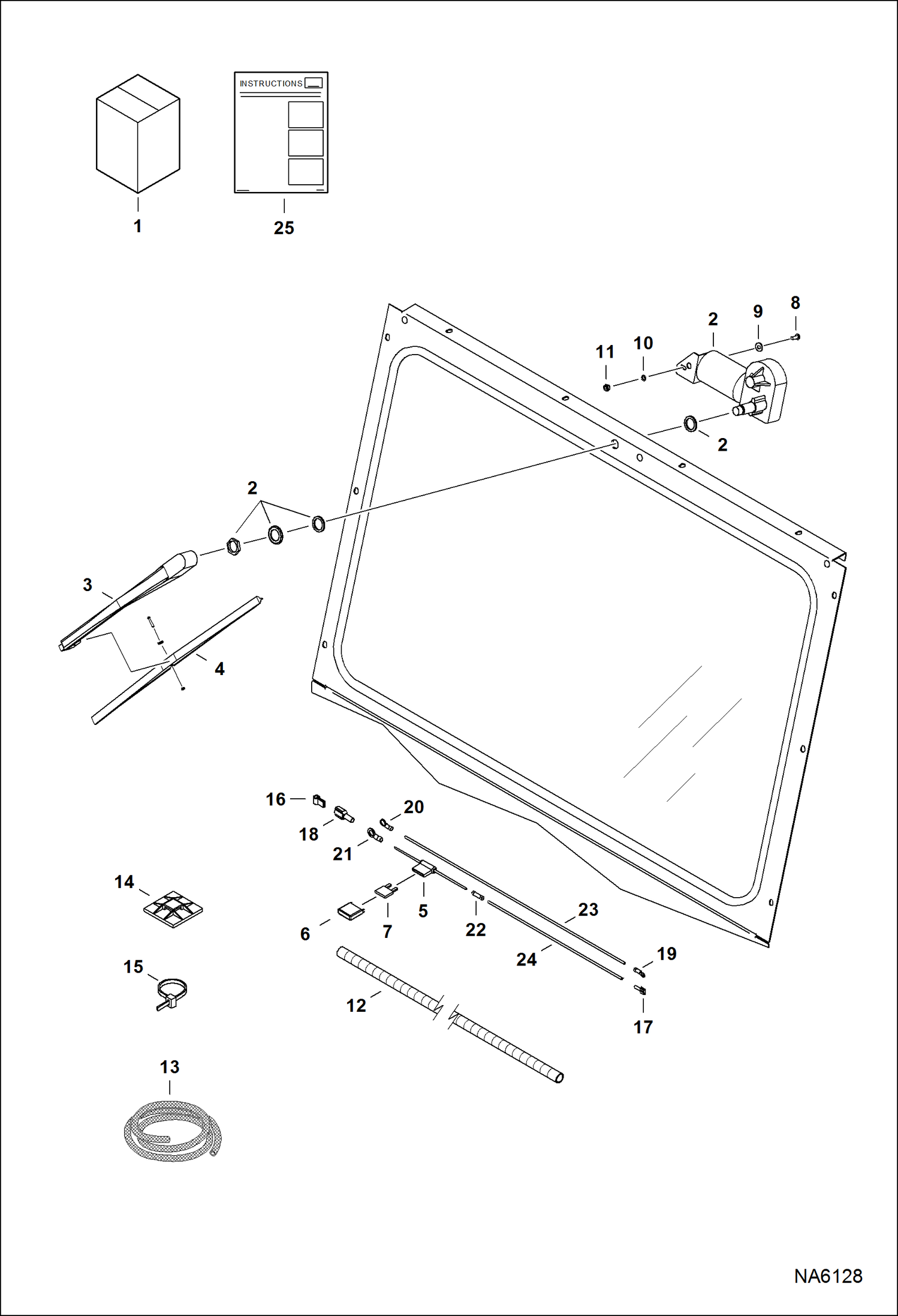 Схема запчастей Bobcat CT225 - CAB FRONT WIPER KIT (W/Rear Corner Windows) ACCESSORIES & OPTIONS