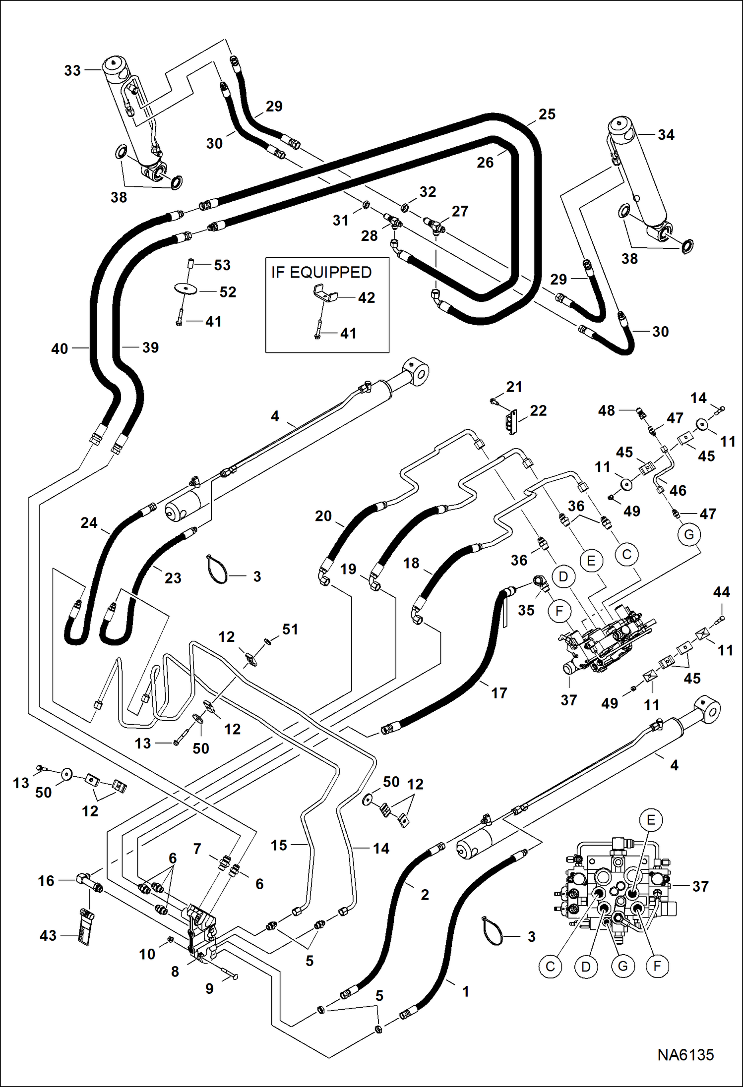 Схема запчастей Bobcat S-Series - HYDRAULIC CIRCUITRY (W/BPV Junction Block) (S/N A3NT12657 & Above, A3NU11160 & Above) HYDRAULIC SYSTEM