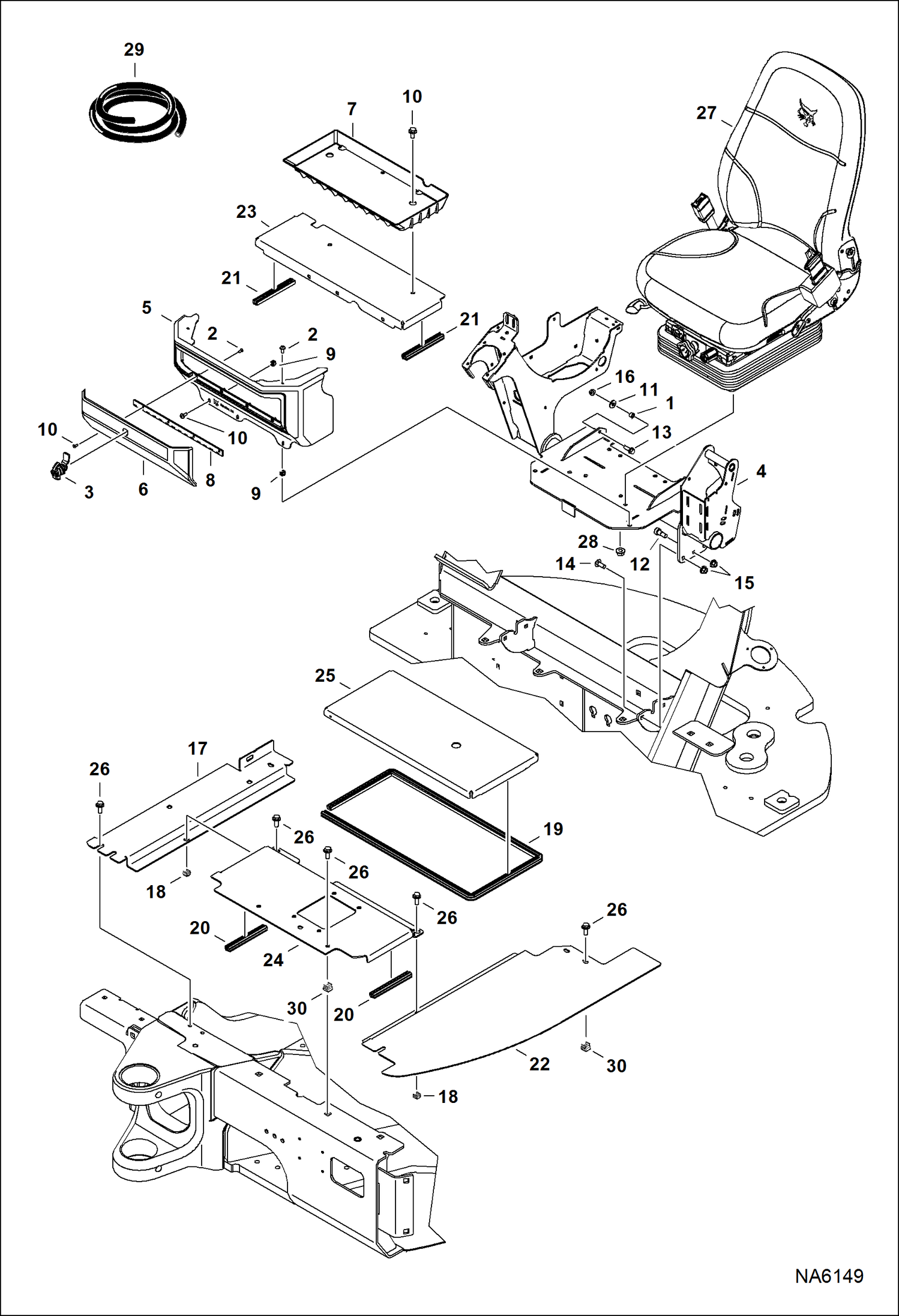 Схема запчастей Bobcat E55 - OPERATOR AREA & SEAT (Floor) (S/N ARWM11001 - 11999, ASW311001 - 11999) MAIN FRAME