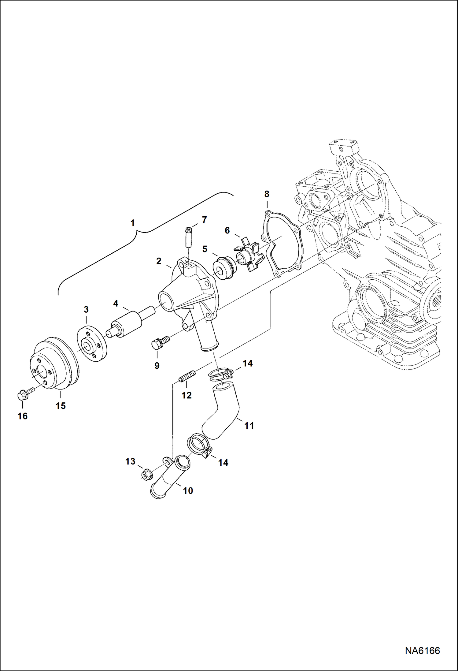 Схема запчастей Bobcat 2200 - WATER PUMP REPLACEMENT ENGINE