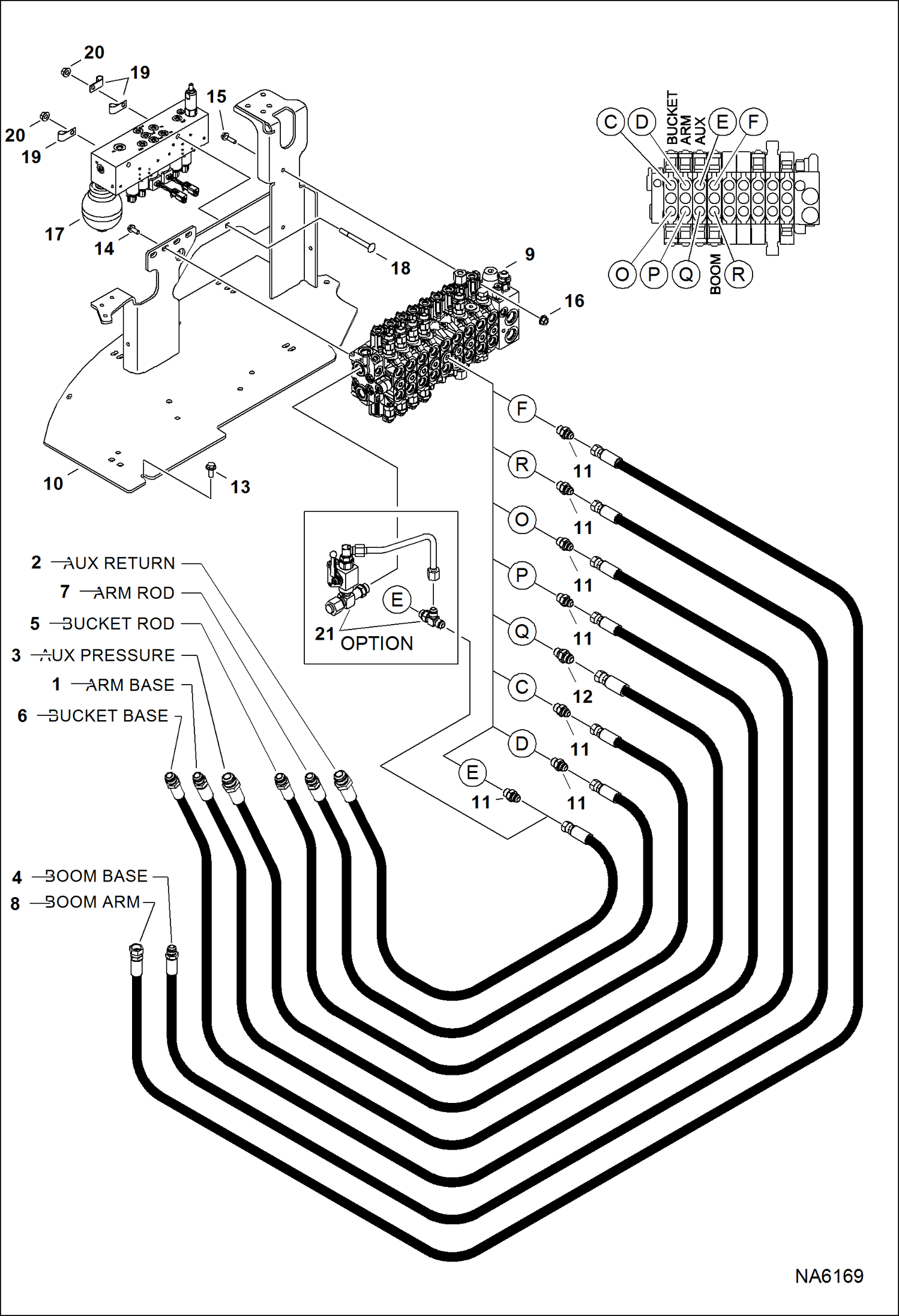 Схема запчастей Bobcat E55 - HYDRAULIC CIRCUITRY (Work Hoses & Control Valve) HYDRAULIC SYSTEM