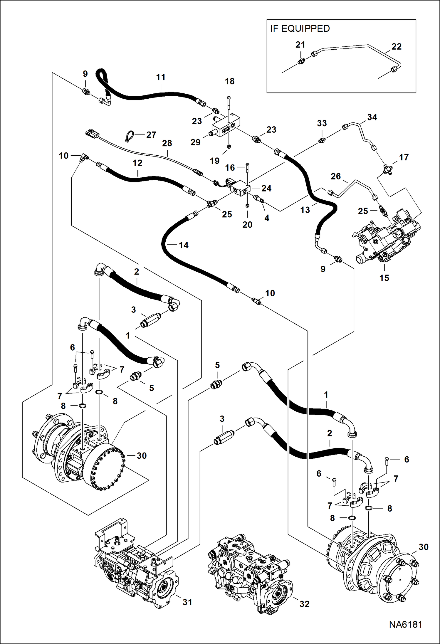 Схема запчастей Bobcat T-Series - HYDROSTATIC CIRCUITRY (Single Speed Motors) (Steel Tracks) HYDROSTATIC SYSTEM