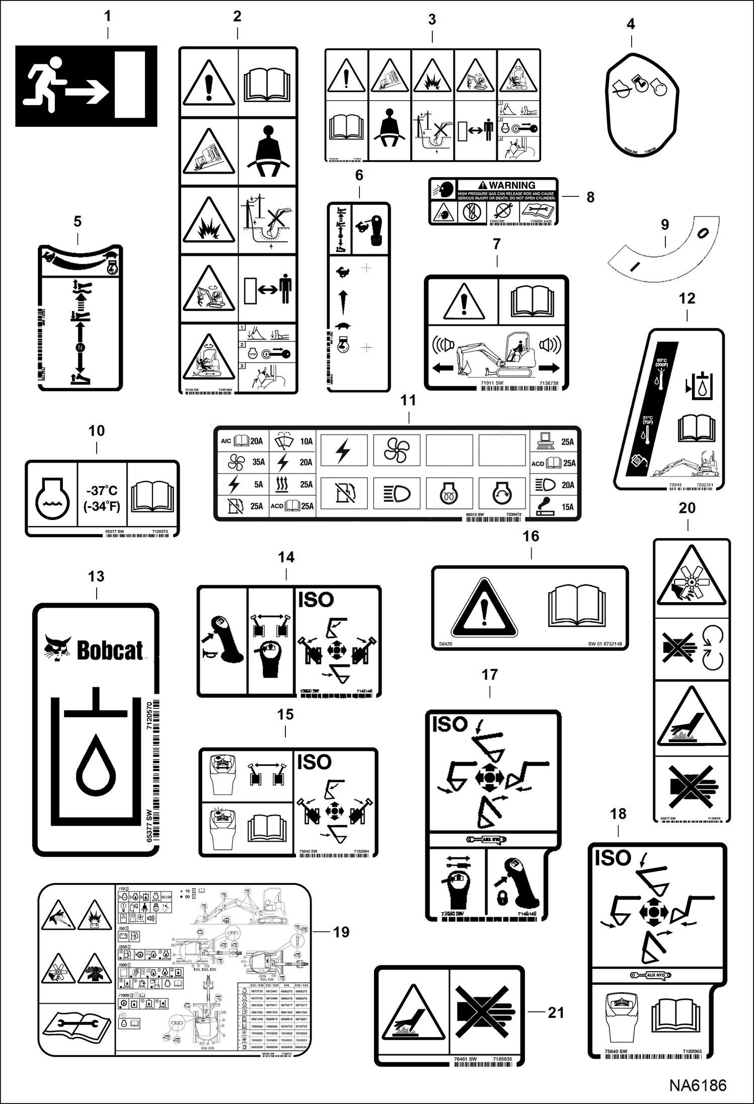 Схема запчастей Bobcat E26 - DECALS (Inside) ACCESSORIES & OPTIONS