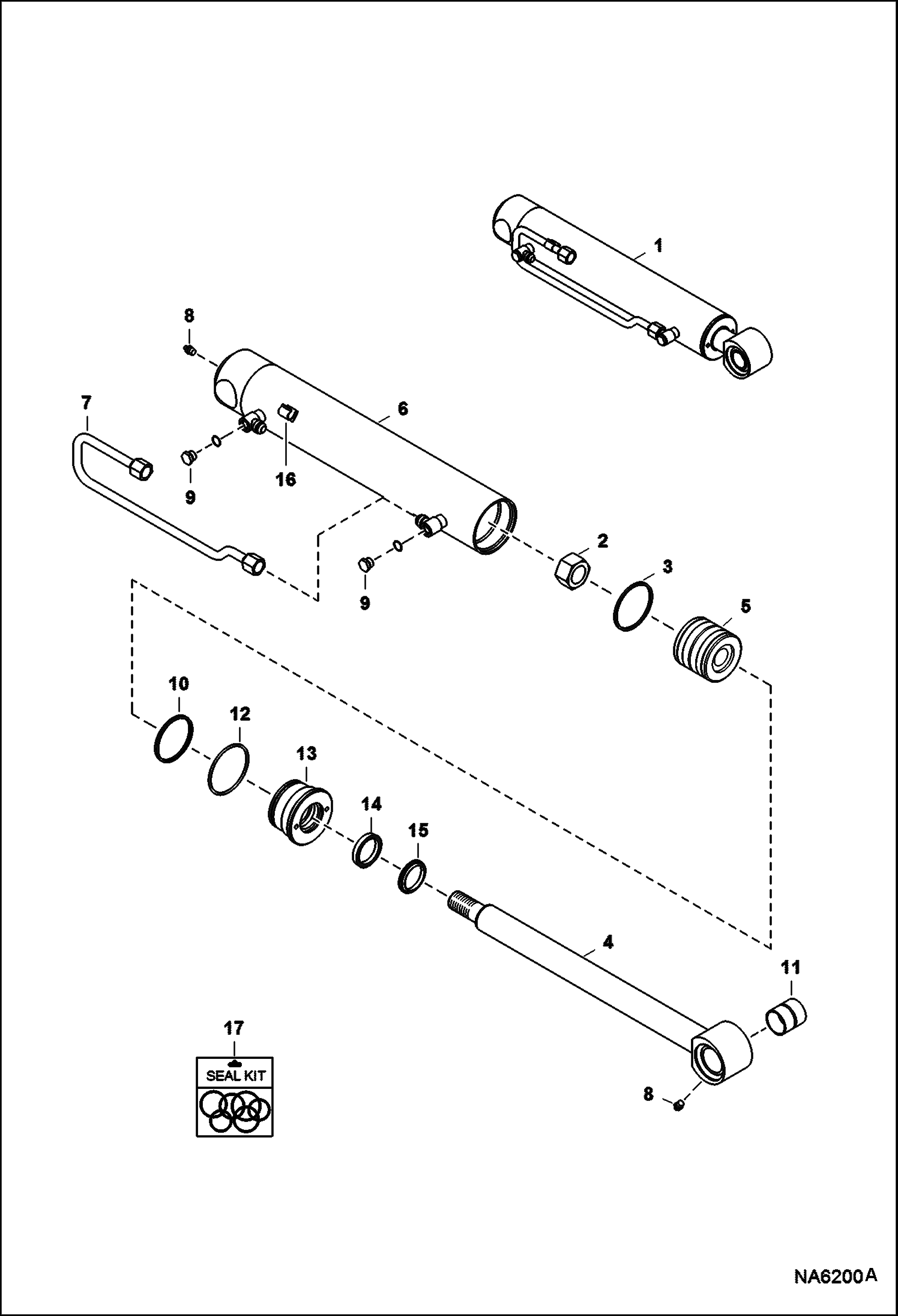 Схема запчастей Bobcat A-Series - TILT CYLINDER (RH) (538,7 mm - 21.21 Case Tube Length) (38,1 mm - 1.5 OD Shaft) (W/O Piston Collar) HYDRAULIC SYSTEM