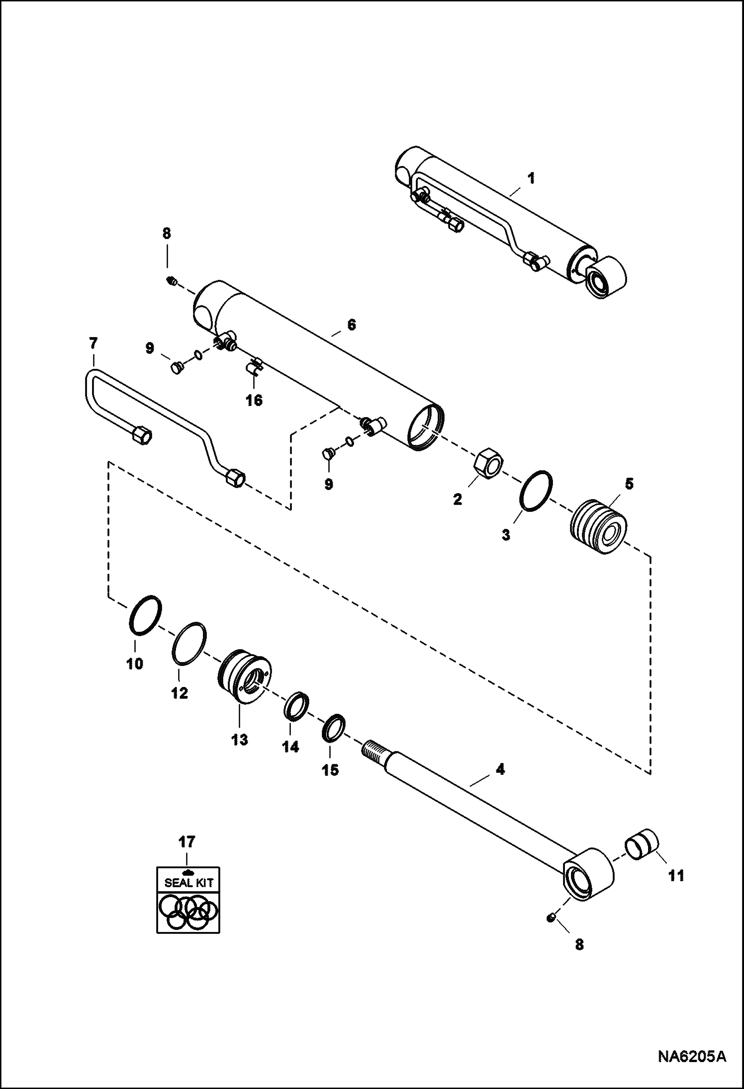 Схема запчастей Bobcat A-Series - TILT CYLINDER (LH) (538,7 mm - 21.21 Case Tube Length) (38,1 mm - 1.5 OD Shaft) (W/O Piston Collar) HYDRAULIC SYSTEM