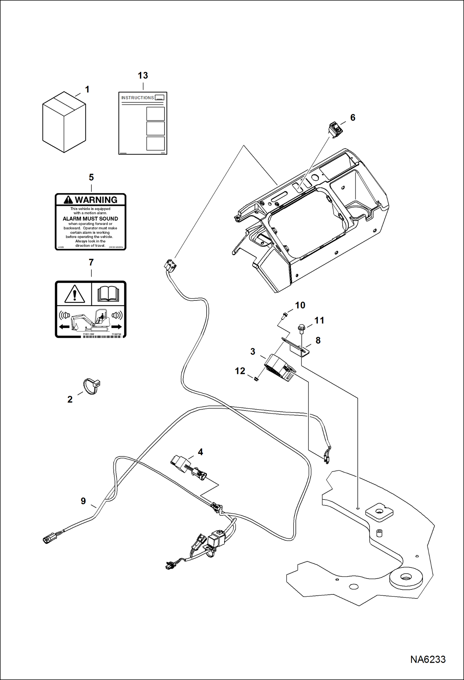 Схема запчастей Bobcat E42 - MOTION ALARM KIT (S/N AG3412001 & Above) ACCESSORIES & OPTIONS