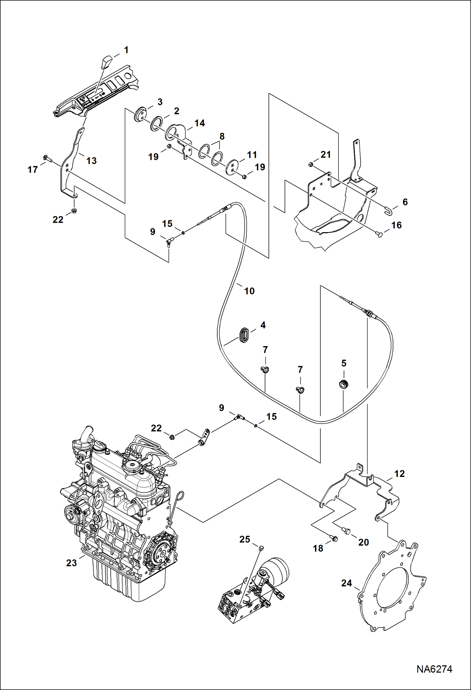 Схема запчастей Bobcat E26 - THROTTLE CONTROL (Manual) CONTROLS