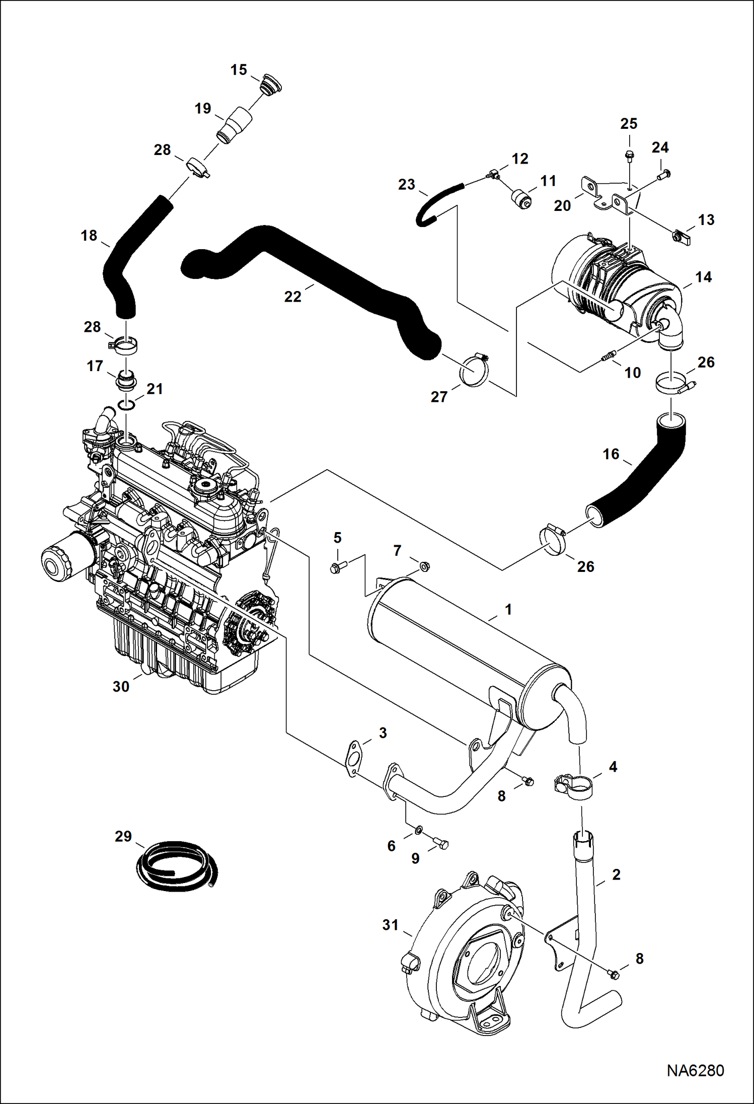 Схема запчастей Bobcat E26 - ENGINE & ATTACHING PARTS (Air Cleaner, Muffler) POWER UNIT