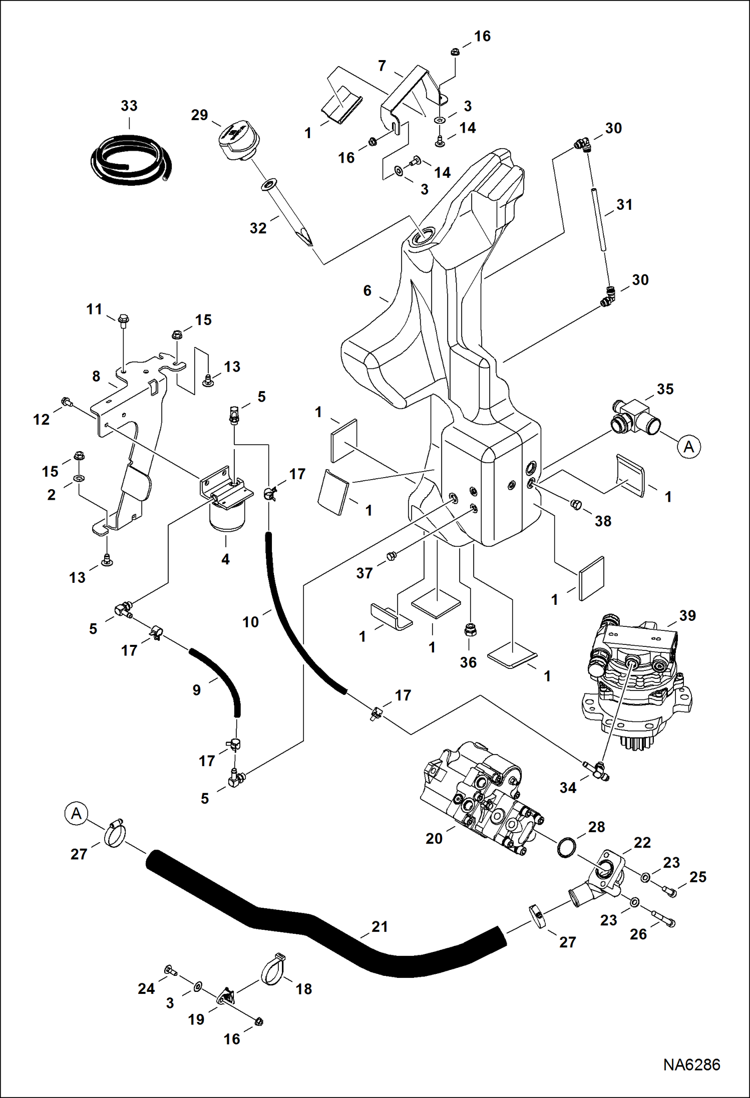 Схема запчастей Bobcat E26 - HYDRAULIC CIRCUITRY (Tank & Pump) HYDRAULIC SYSTEM