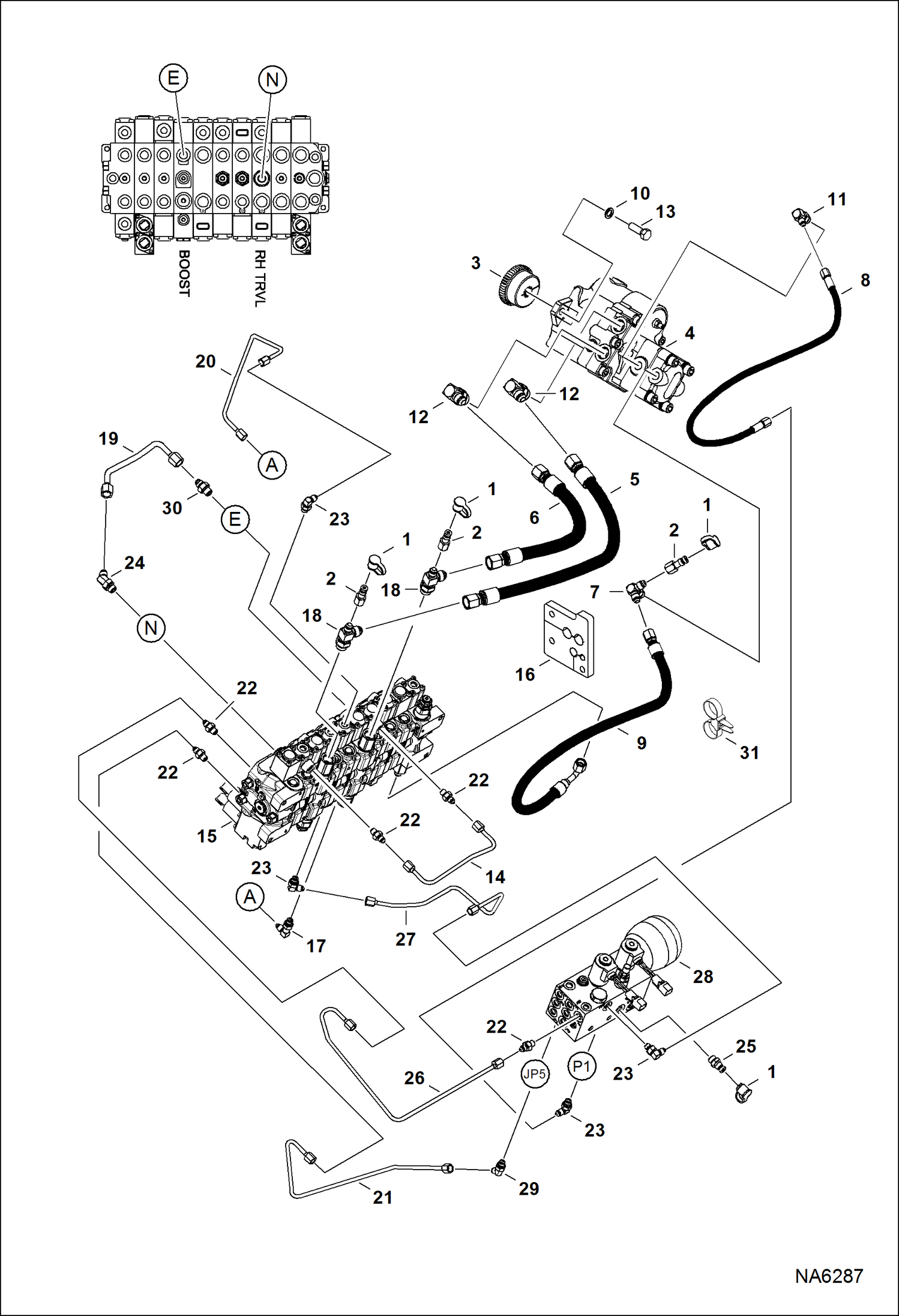 Схема запчастей Bobcat E26 - HYDRAULIC CIRCUITRY (Manifold & Pump) HYDRAULIC SYSTEM