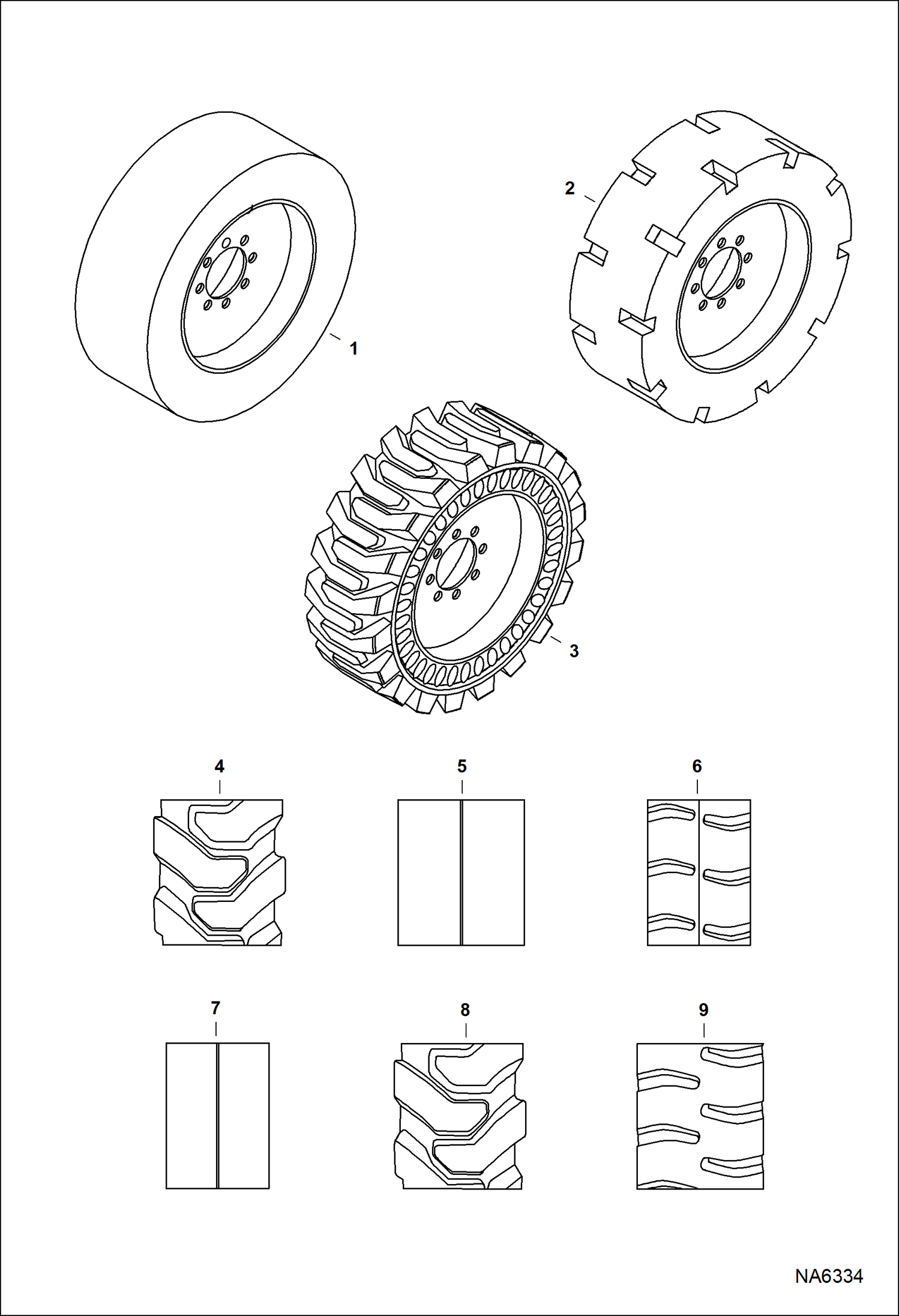 Схема запчастей Bobcat 800s - TIRES & RIMS (Solid Tire) ACCESSORIES & OPTIONS