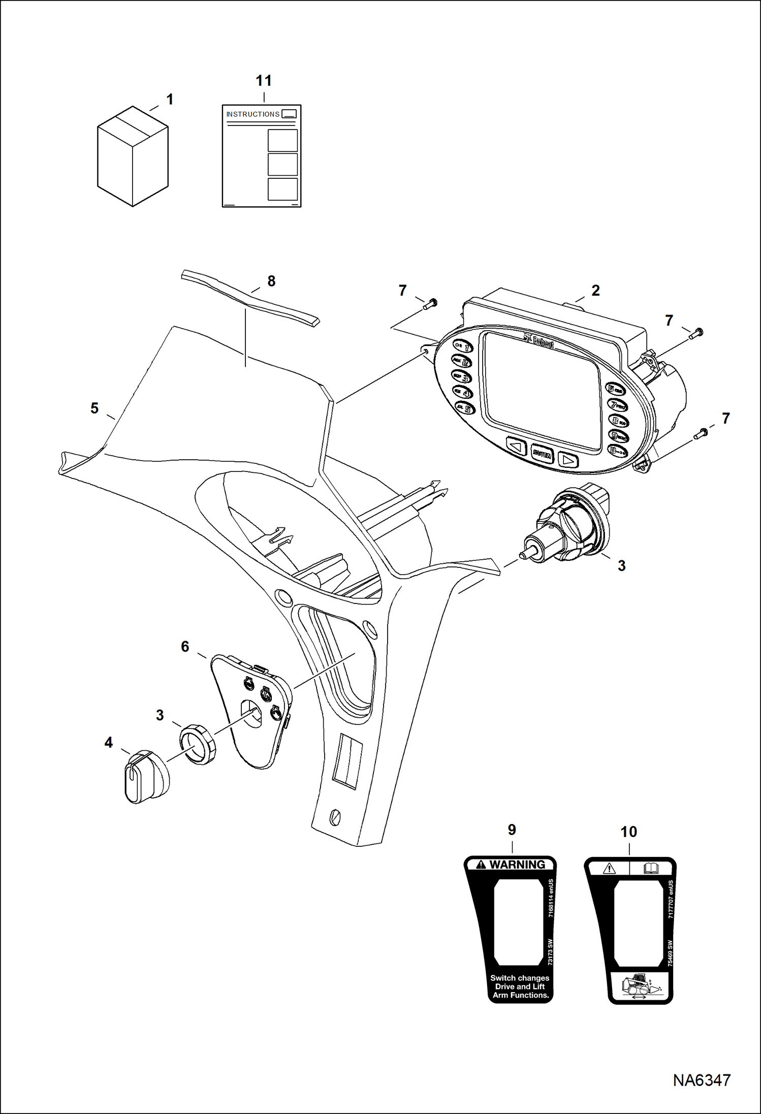 Схема запчастей Bobcat A-Series - KEYLESS PANEL KIT (Deluxe) (Rotary Switch) ACCESSORIES & OPTIONS