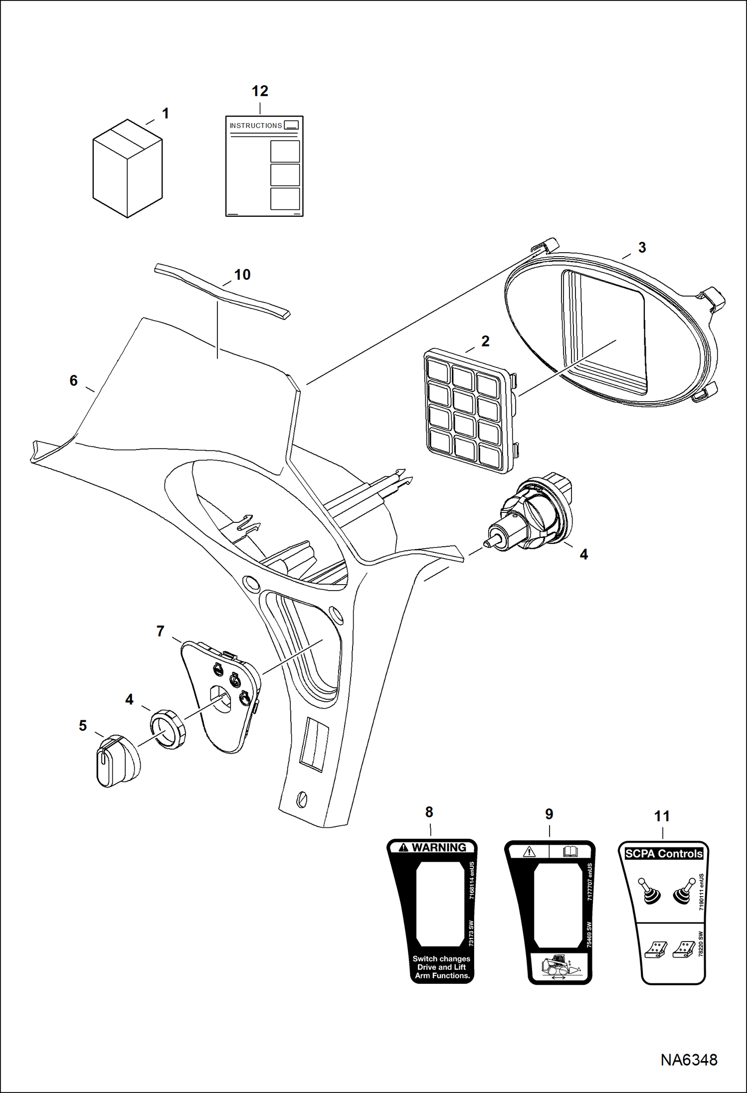 Схема запчастей Bobcat A-Series - KEYLESS PANEL SWITCH (Rotary Switch) ACCESSORIES & OPTIONS