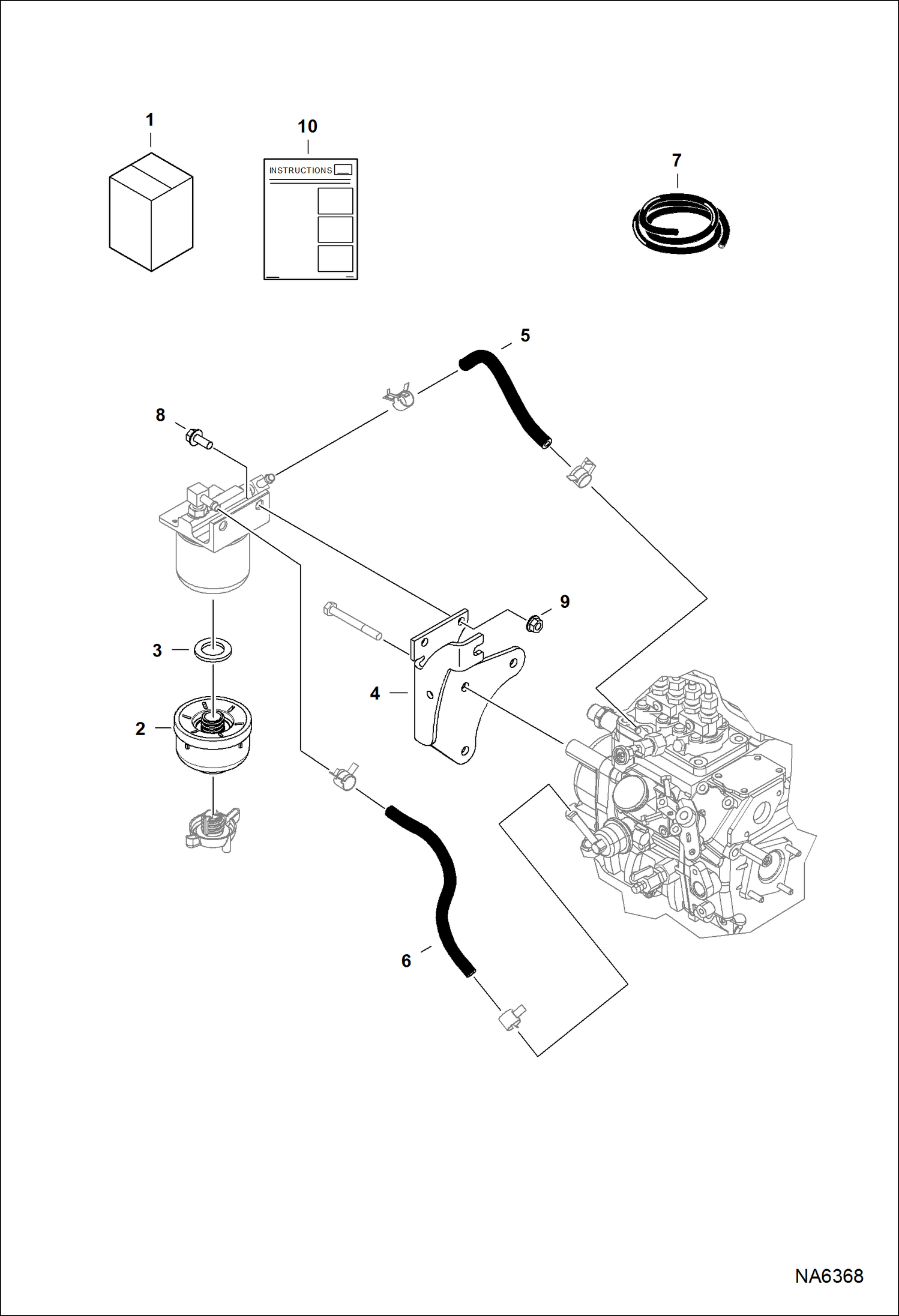 Схема запчастей Bobcat T-Series - FUEL SEDIMENT BOWL KIT (S/N AE0H11001-11500, AE0J11001-11193) ACCESSORIES & OPTIONS