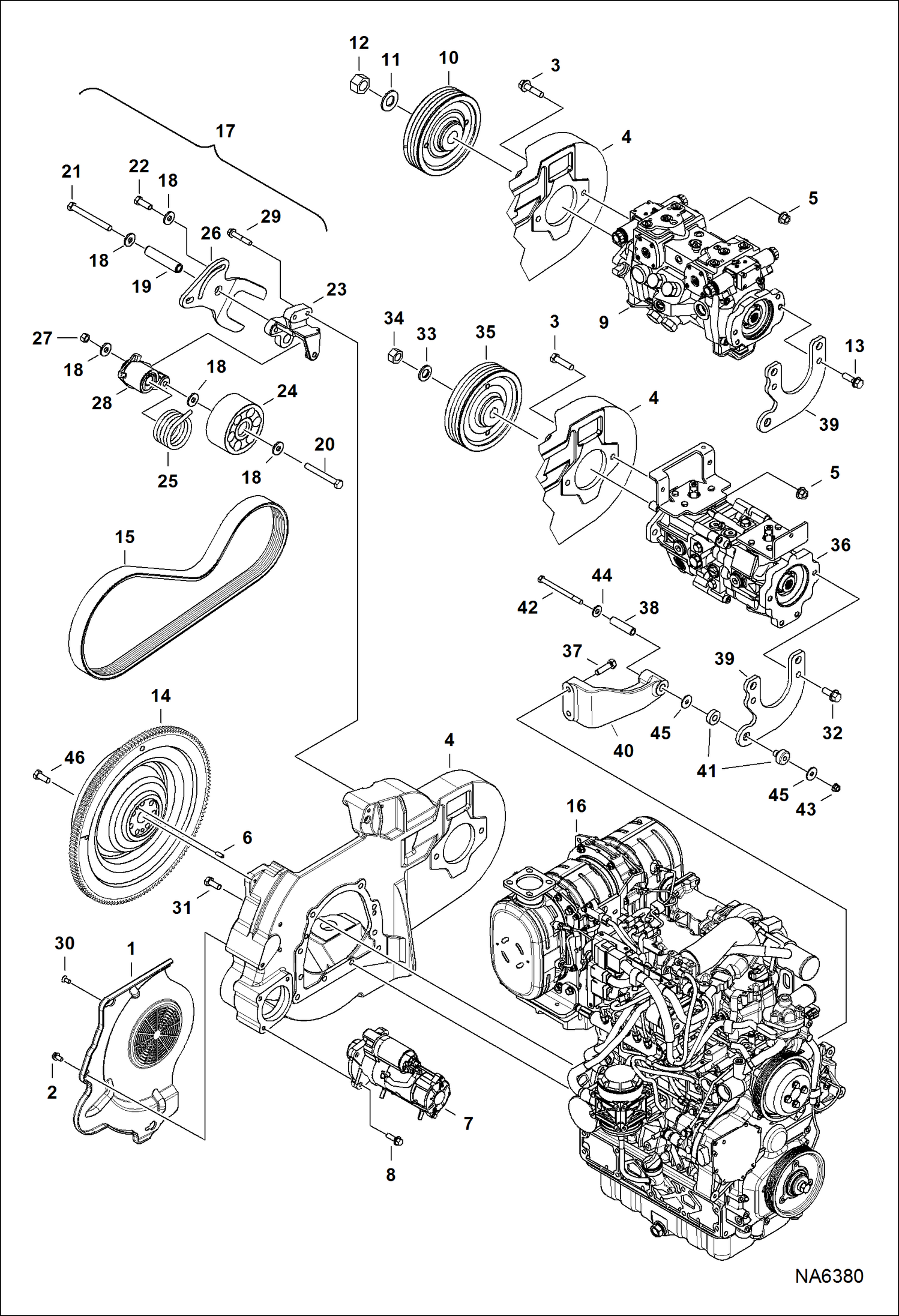 Схема запчастей Bobcat S-Series - ENGINE & ATTACHING PARTS (Belt Drive) POWER UNIT