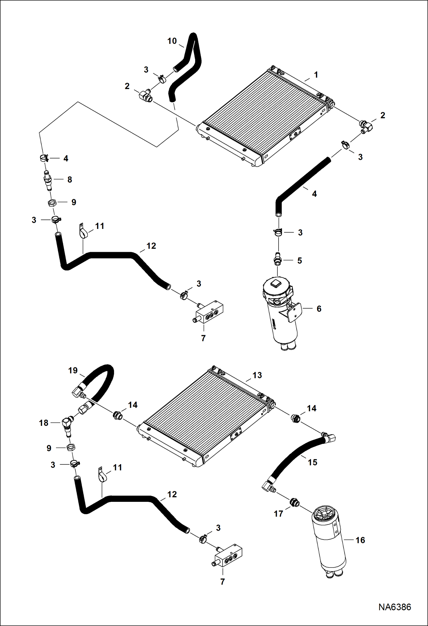 Схема запчастей Bobcat S-Series - HYDROSTATIC CIRCUITRY (Cooler) HYDROSTATIC SYSTEM