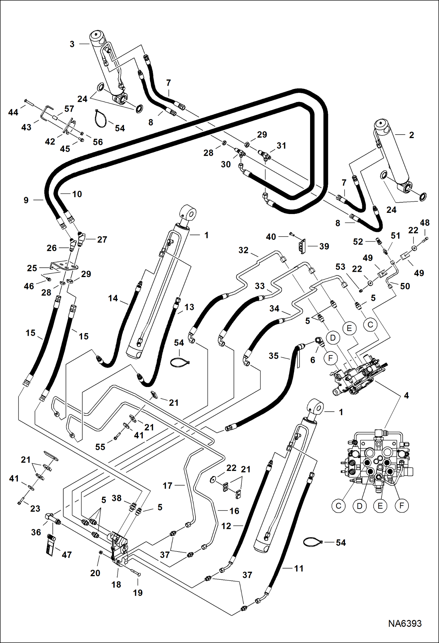 Схема запчастей Bobcat A-Series - HYDRAULIC CIRCUITRY (W/BPV Junction Block) (S/N A3P611542 & Above, A3P711566 & Above) HYDRAULIC SYSTEM