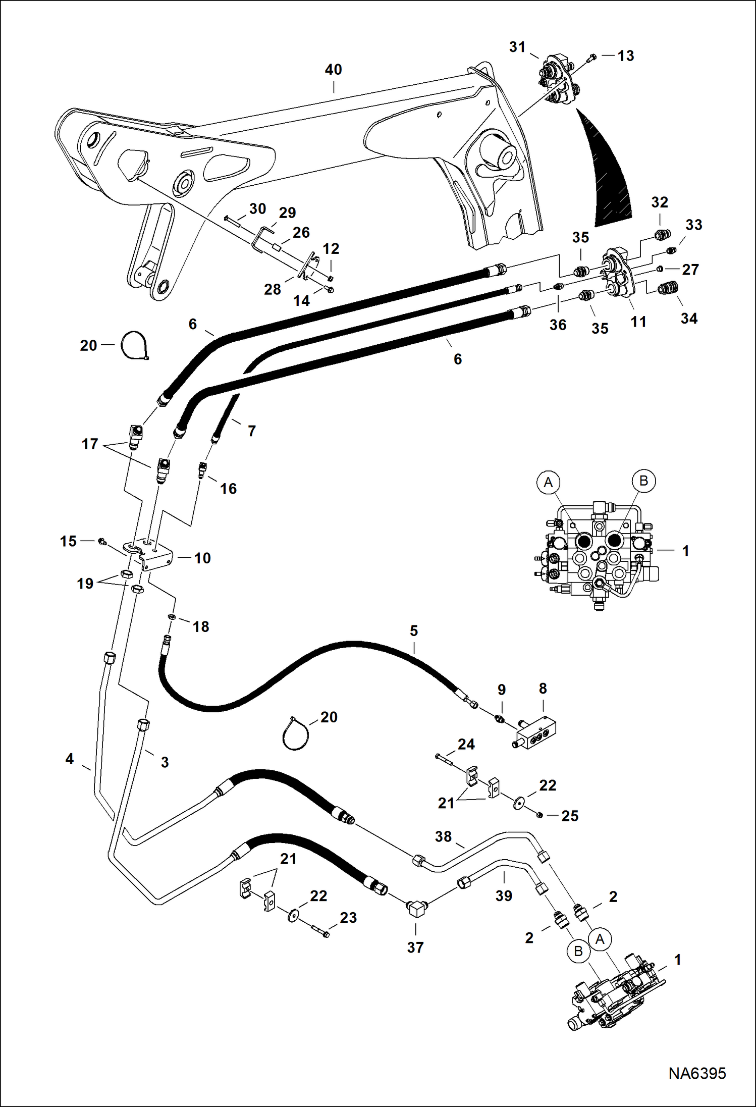 Схема запчастей Bobcat A-Series - AUXILIARY HYDRAULICS (S/N A3P611542 & Above, A3P711566 & Above) HYDRAULIC SYSTEM