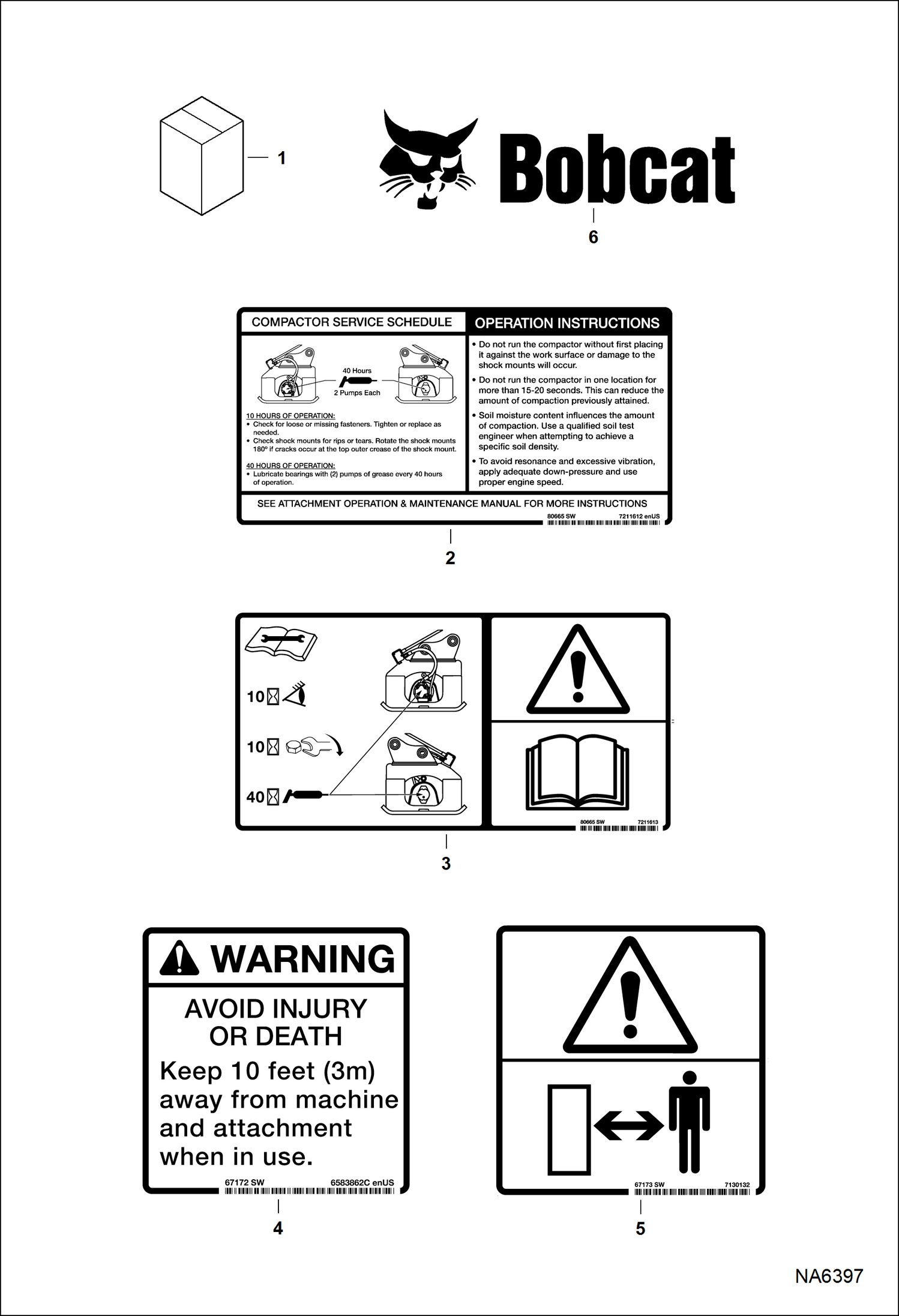 Схема запчастей Bobcat PLATE COMPACTORS - PLATE COMPACTOR (Decals) (No-Text) (PCF34 AW3H) (PCF64 AVNY) Экскаваторы