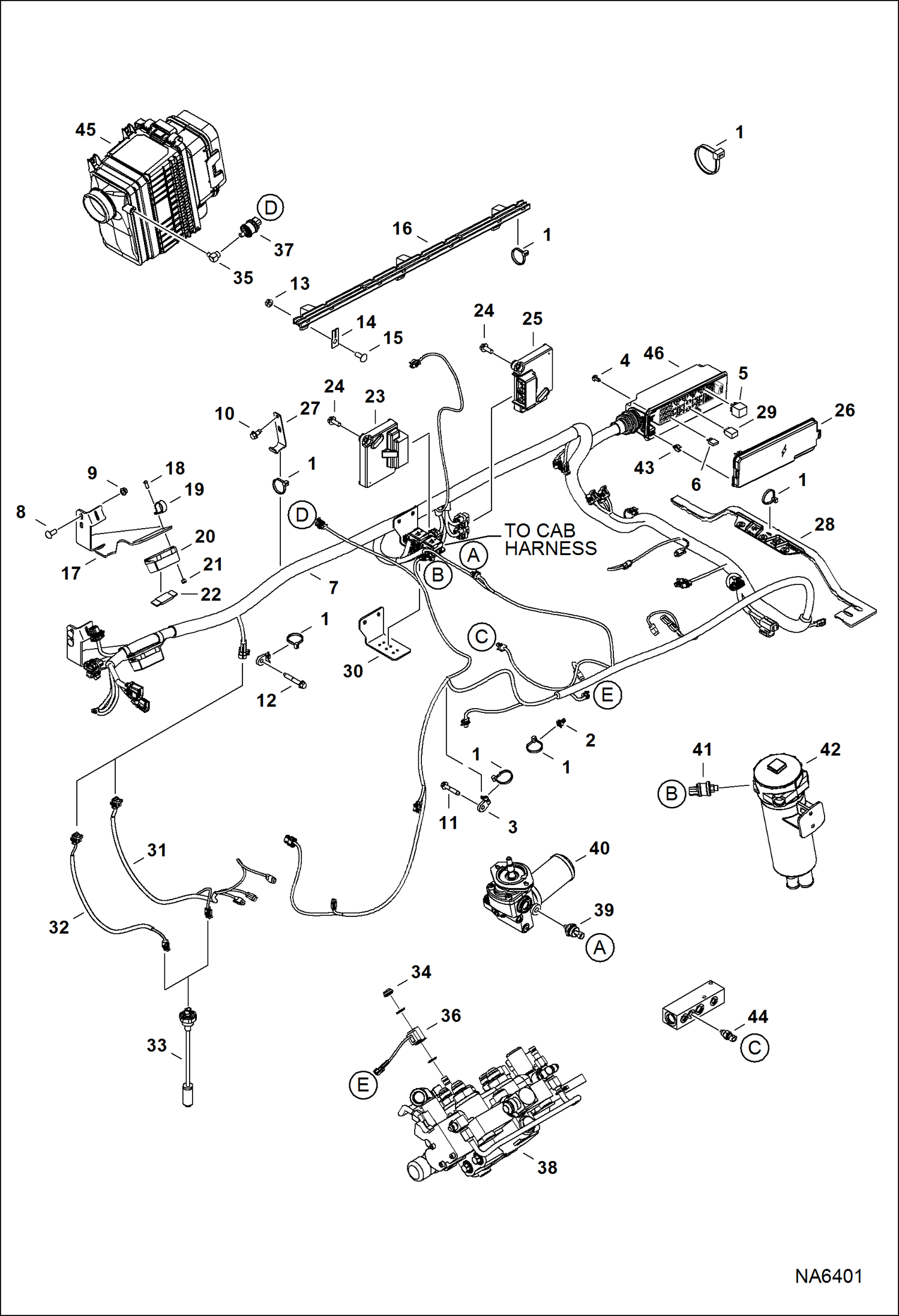 Схема запчастей Bobcat A-Series - ENGINE ELECTRICAL CIRCUITRY (Frame Harness & Filter Sensors) ELECTRICAL SYSTEM