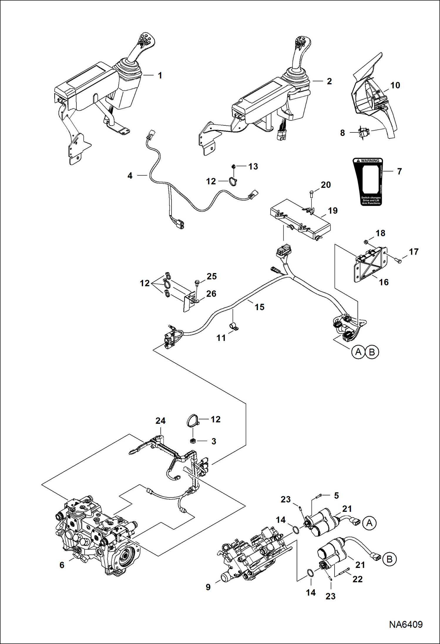 Схема запчастей Bobcat S-Series - CONTROLS ELECTRICAL (Selectable Joystick Controls) ELECTRICAL SYSTEM