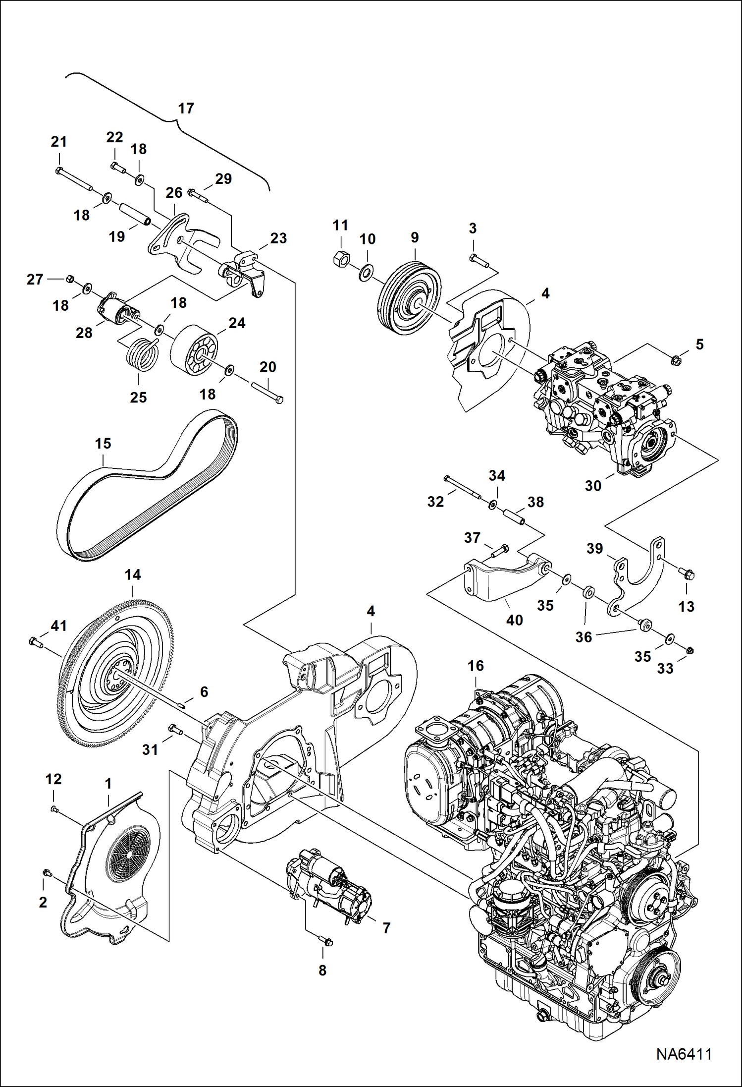 Схема запчастей Bobcat A-Series - ENGINE & ATTACHING PARTS (Belt Drive) POWER UNIT