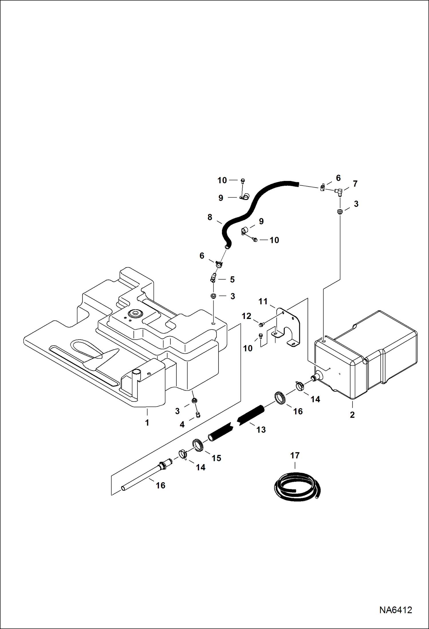 Схема запчастей Bobcat T-Series - ENGINE & ATTACHING PARTS (Fuel System) (Dual Tank) POWER UNIT