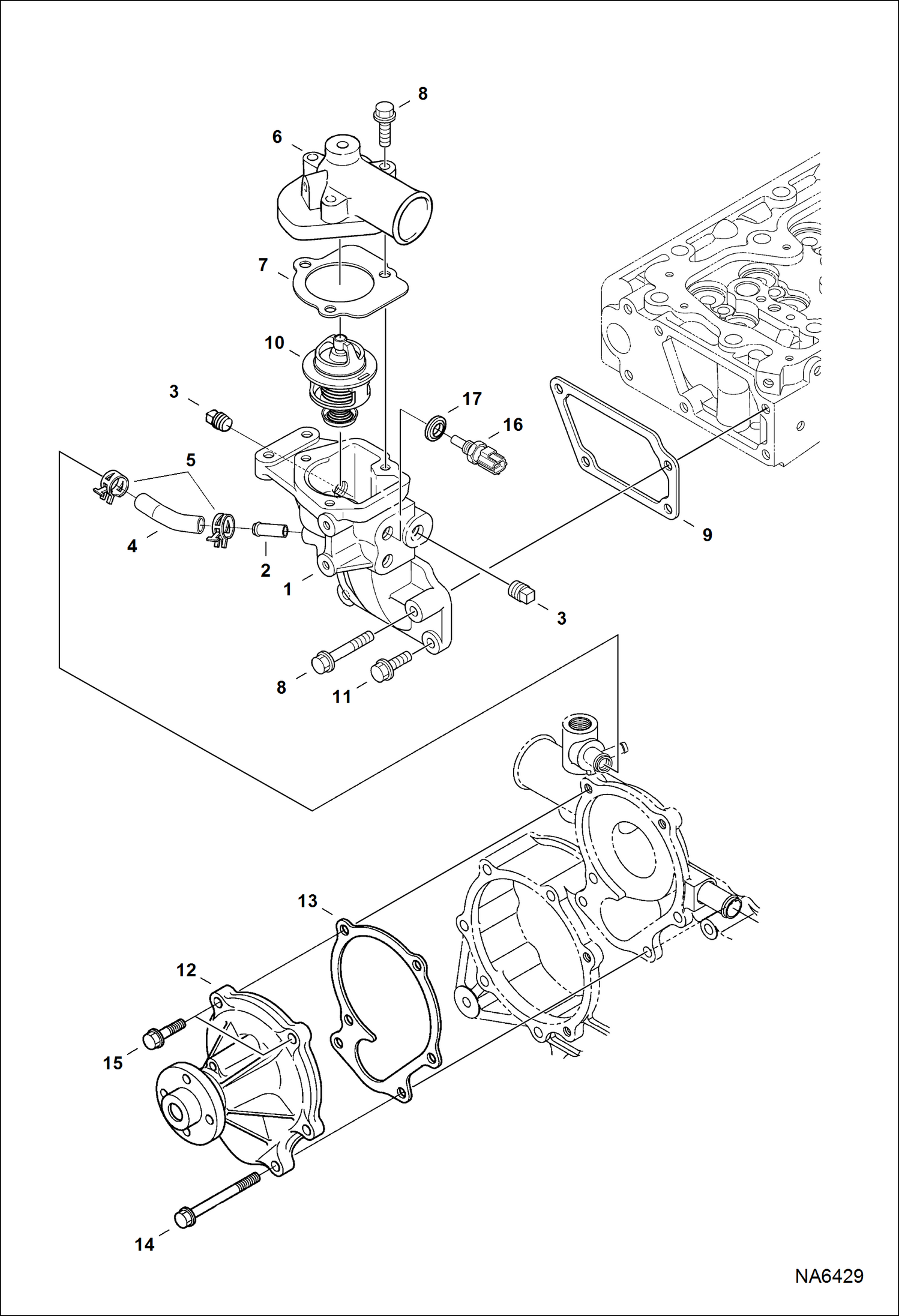 Схема запчастей Bobcat A-Series - WATER PUMP & THERMOSTAT POWER UNIT