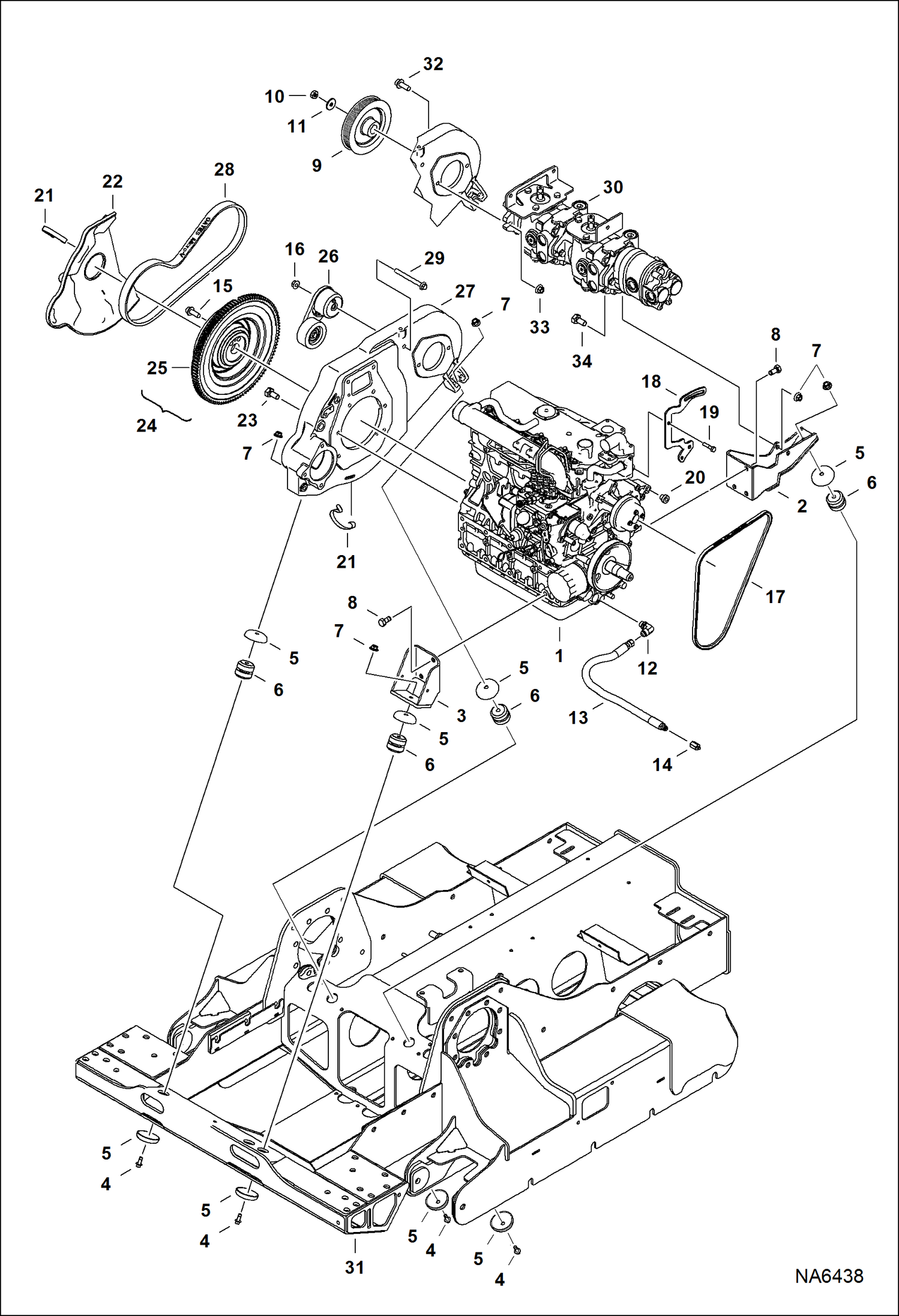 Схема запчастей Bobcat T-Series - ENGINE & ATTACHING PARTS (Belt Drive System & Engine Mounts) (Manual Controls) POWER UNIT