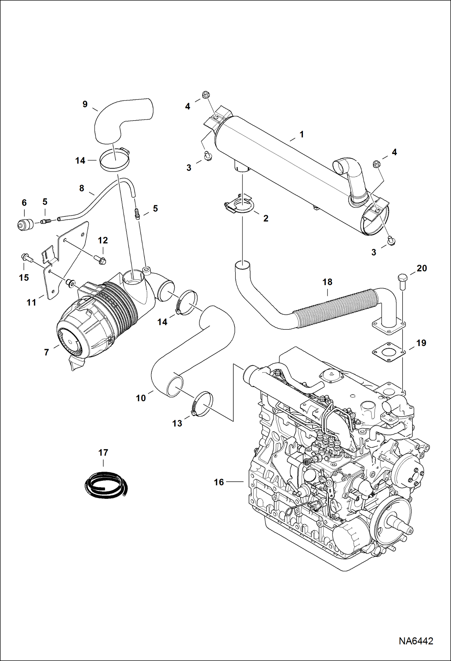 Схема запчастей Bobcat T-Series - ENGINE & ATTACHING PARTS (Air Cleaner & Muffler) POWER UNIT