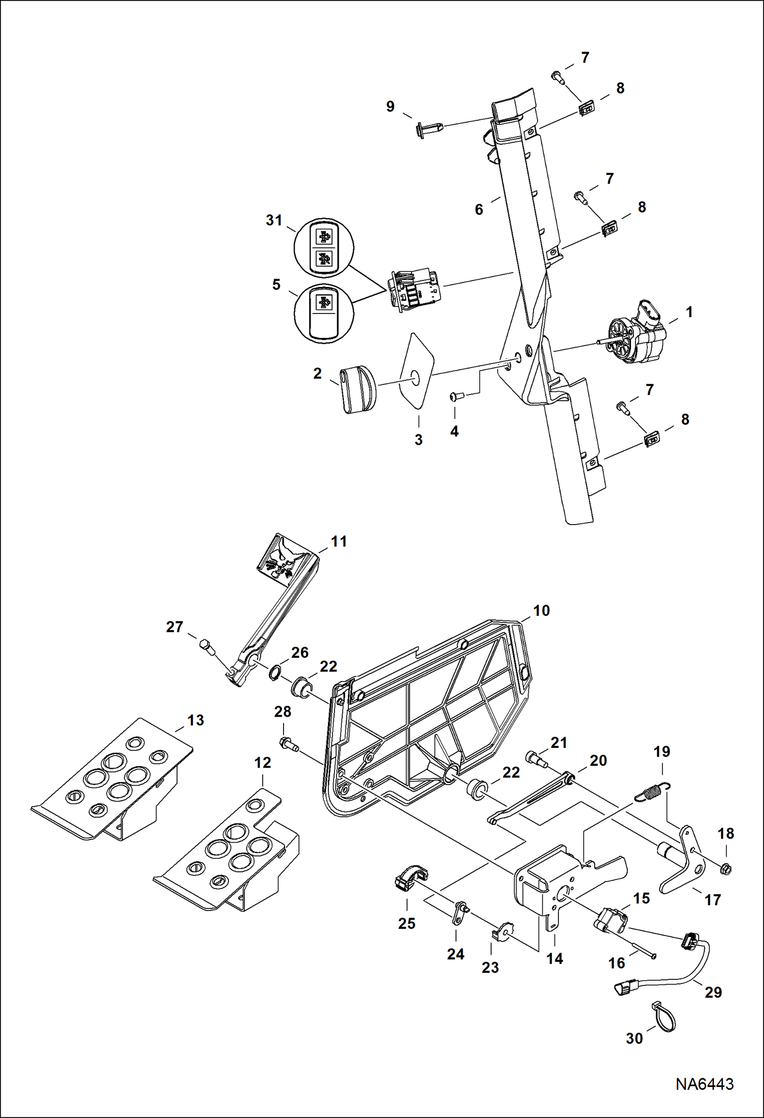 Схема запчастей Bobcat A-Series - ENGINE SPEED CONTROL (W/Foot Throttle) POWER UNIT