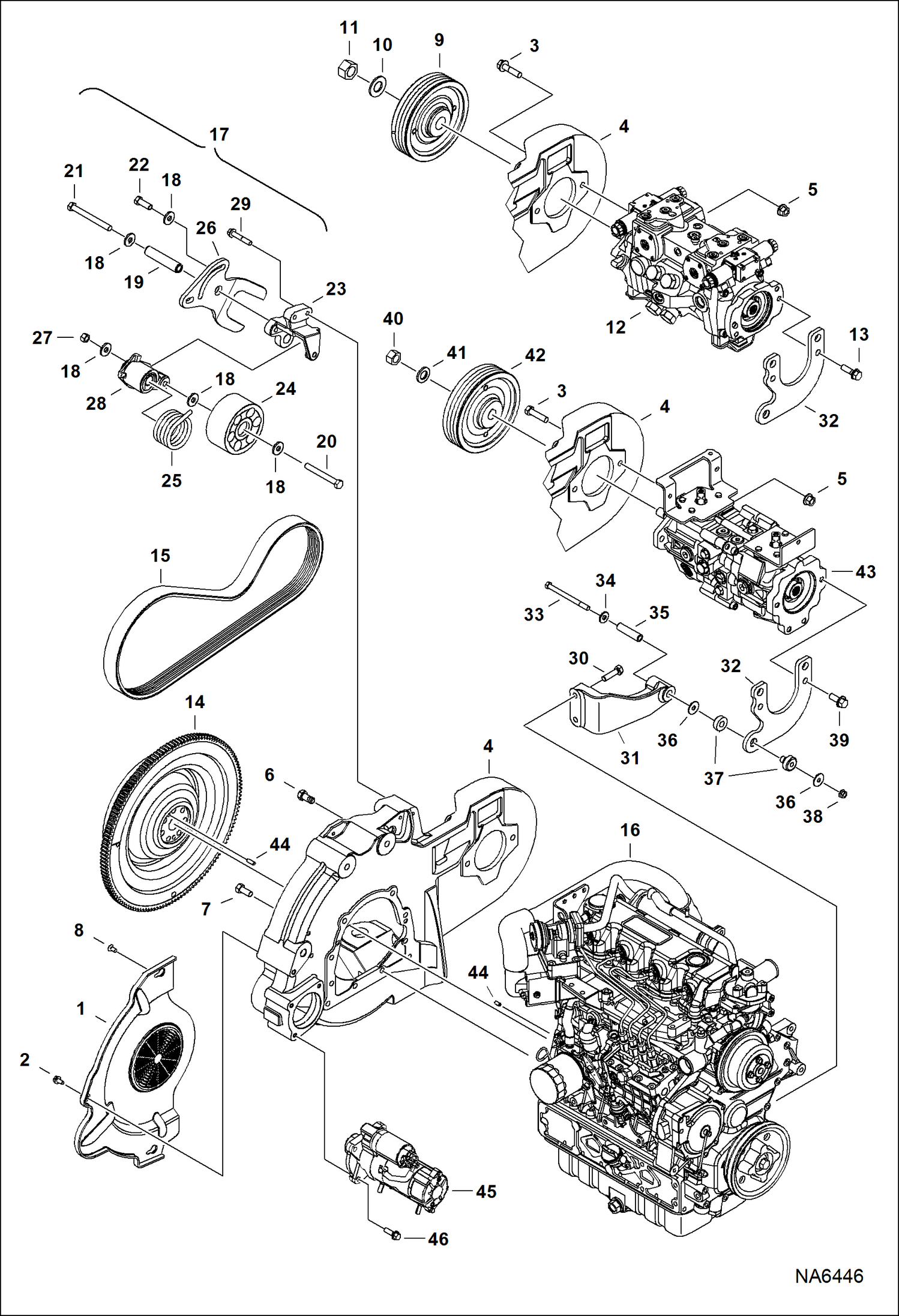 Схема запчастей Bobcat S-Series - ENGINE & ATTACHING PARTS (Belt Drive) (S/N A3P213445 & Above) POWER UNIT