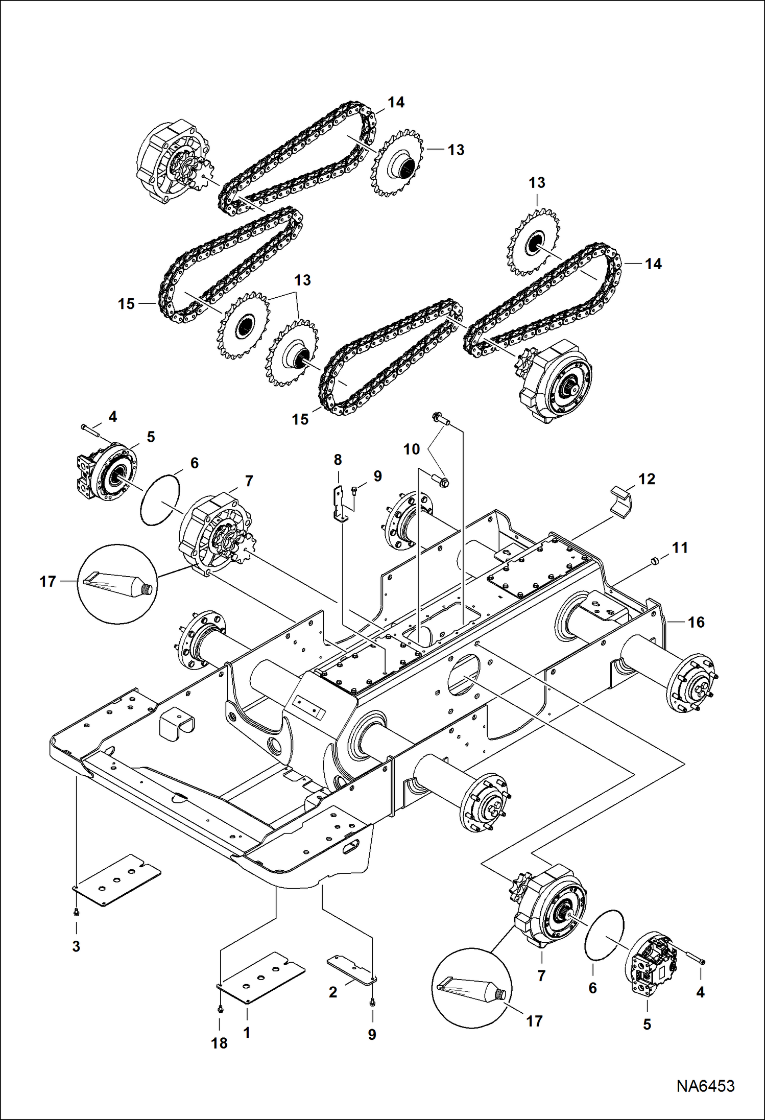 Схема запчастей Bobcat S-Series - DRIVE TRAIN (S/N ATDZ11001 - 11988 & 11990 - 12117 & 12137 - 12138 & 12173) DRIVE TRAIN