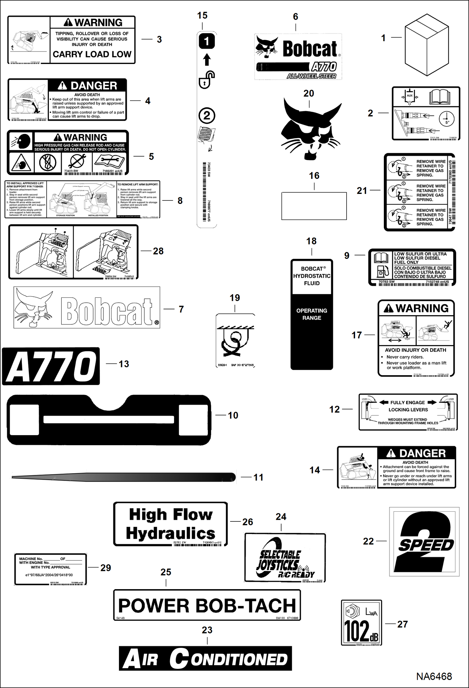 Схема запчастей Bobcat A-Series - DECALS (Outside) ACCESSORIES & OPTIONS