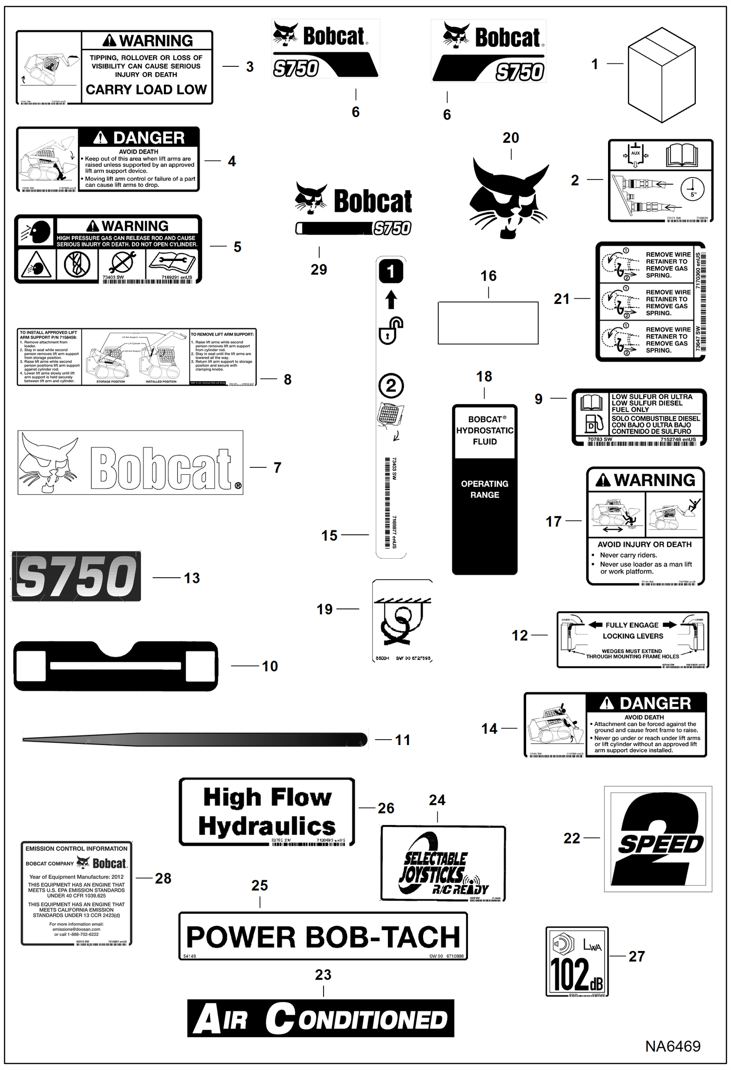 Схема запчастей Bobcat S-Series - DECALS (Outside) ACCESSORIES & OPTIONS