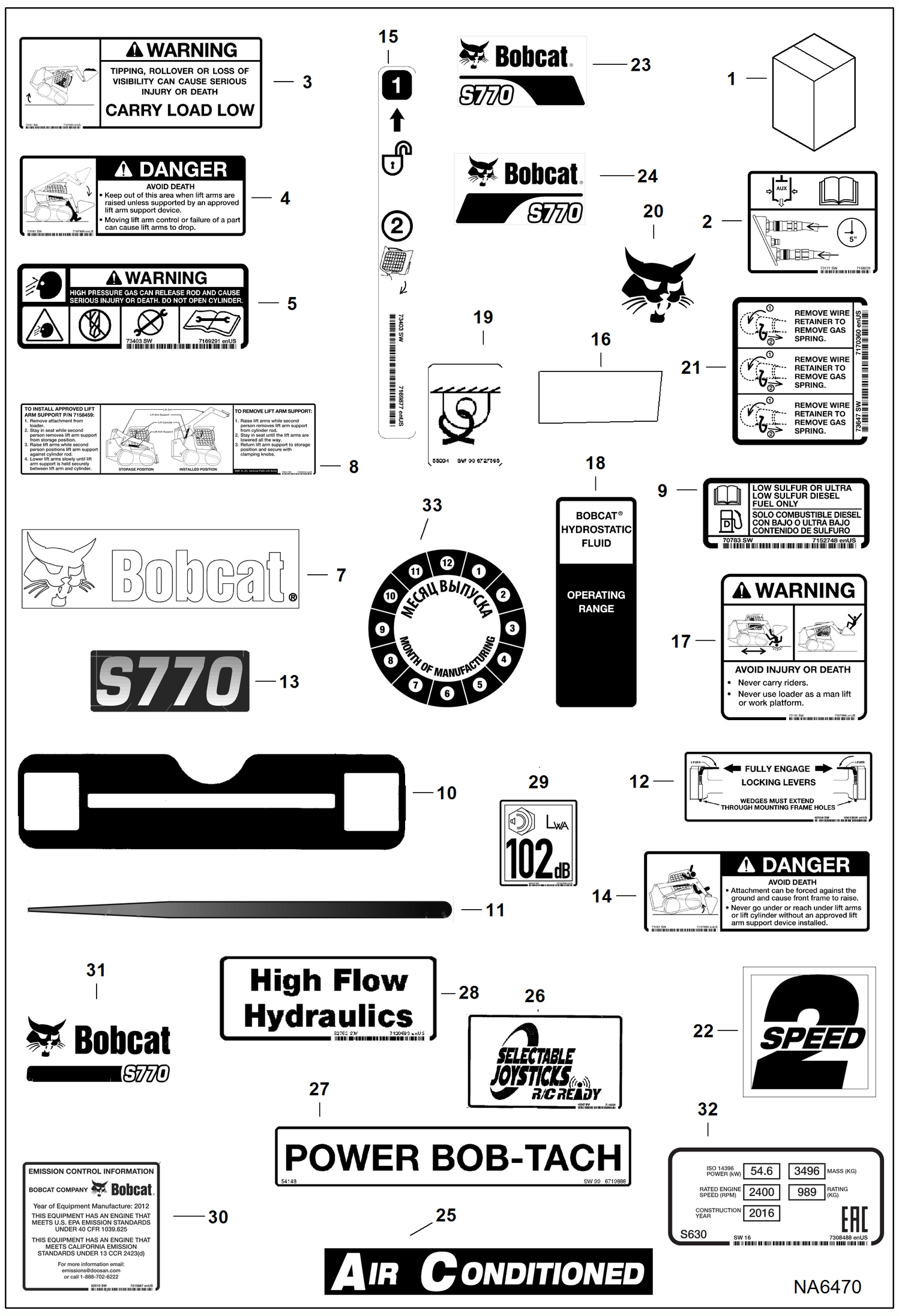 Схема запчастей Bobcat S-Series - DECALS (Outside) ACCESSORIES & OPTIONS