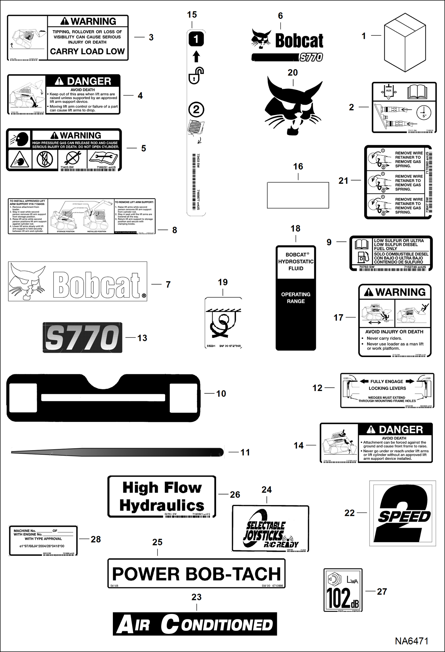 Схема запчастей Bobcat S-Series - DECALS (Outside) ACCESSORIES & OPTIONS