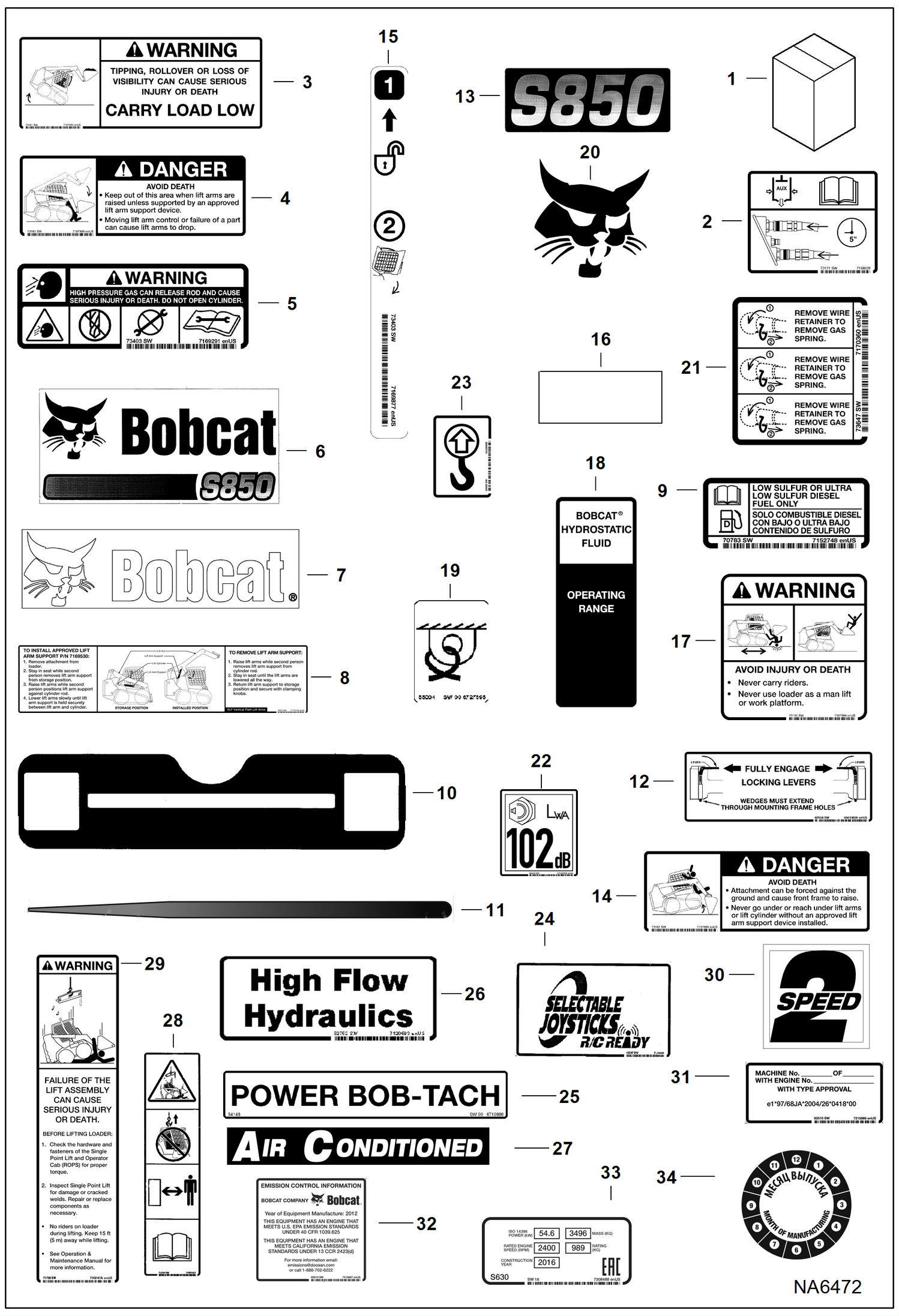 Схема запчастей Bobcat S-Series - DECALS (Outside) ACCESSORIES & OPTIONS