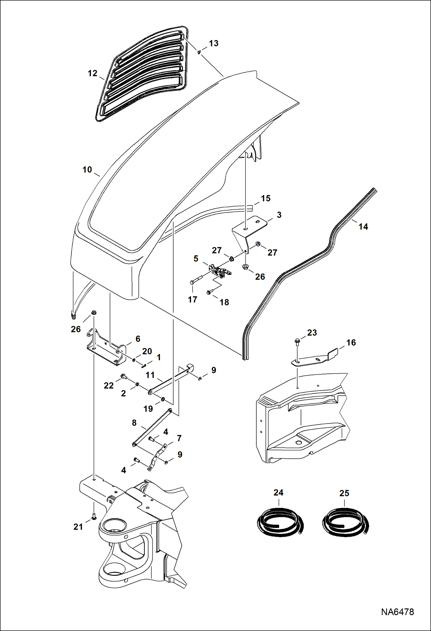 Схема запчастей Bobcat E42 - RH COVER (W/ Link Hold Open) (S/N AG3412477 - 13999) MAIN FRAME