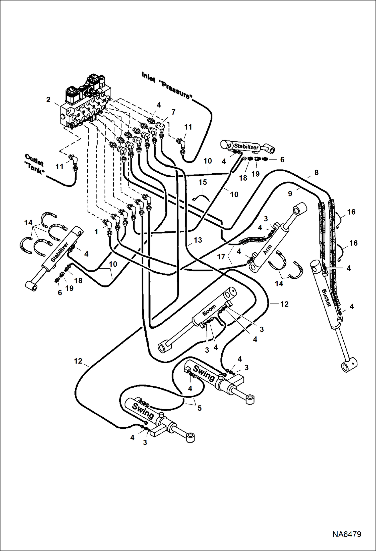 Схема запчастей Bobcat BACKHOE - BACKHOE 6TB (Hydraulic System) (One Piece Valve) (A91400533 & Above) BACKHOE