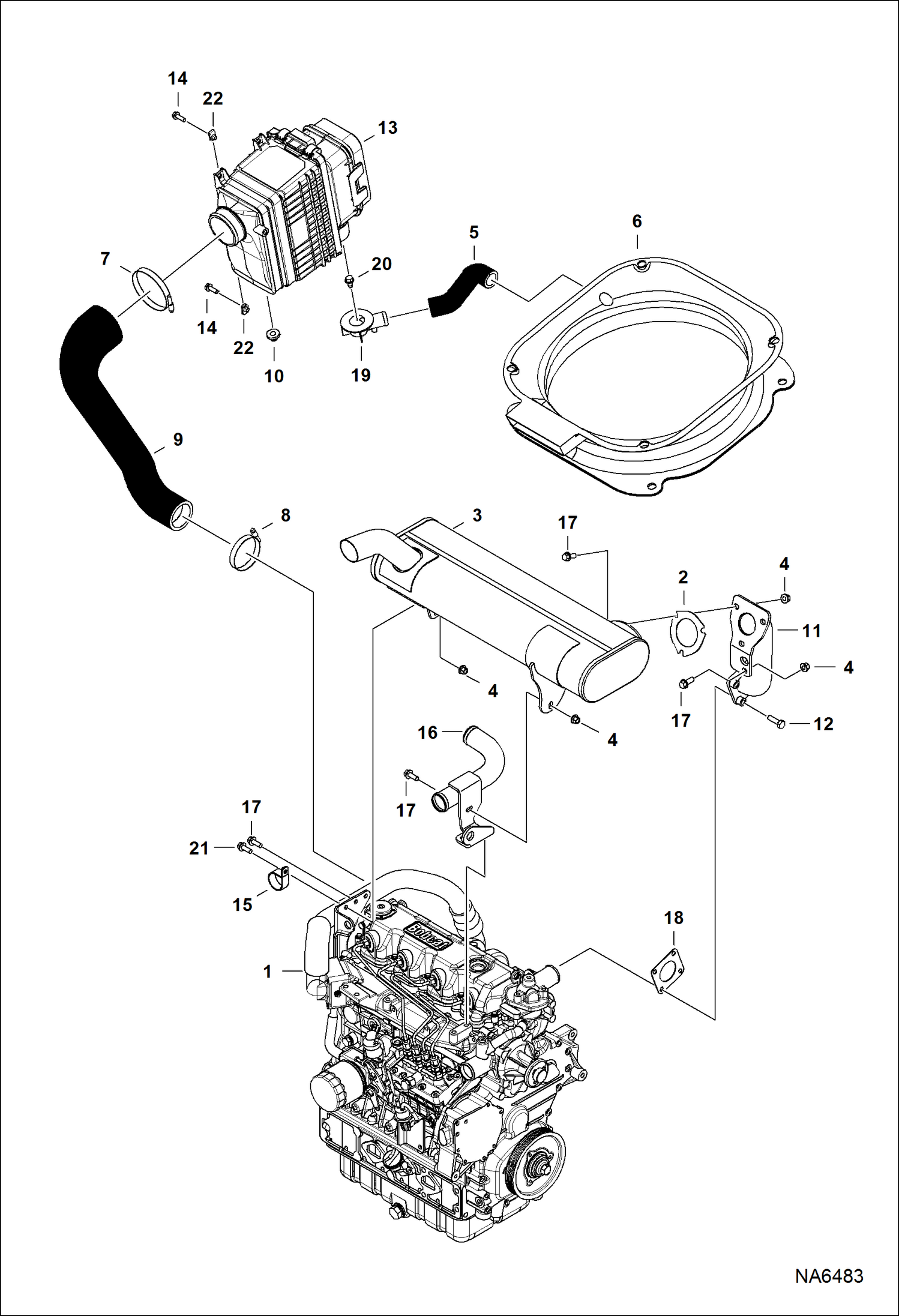 Схема запчастей Bobcat A-Series - ENGINE & ATTACHING PARTS (Air Cleaner & Muffler) (S/N ASRW11101 & Above) POWER UNIT